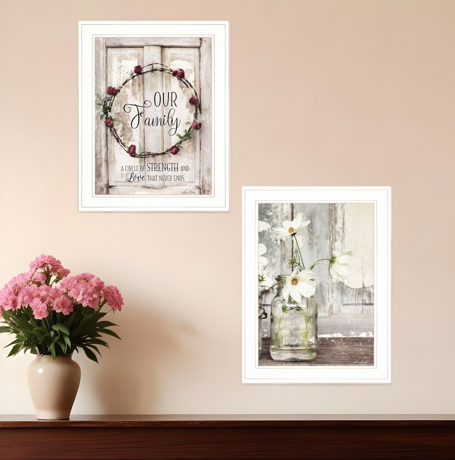 Set Of Two Our Family Blossoms White Framed Print Wall Art