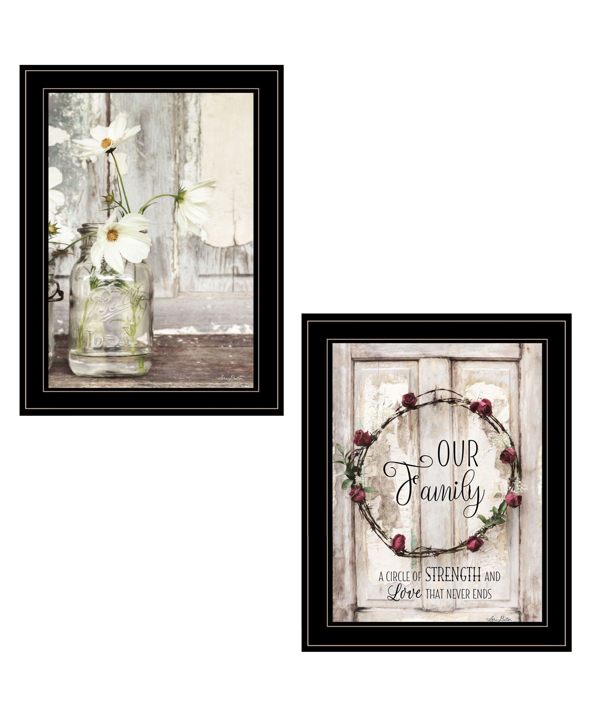 Set Of Two Our Family Blossoms Black Framed Print Wall Art