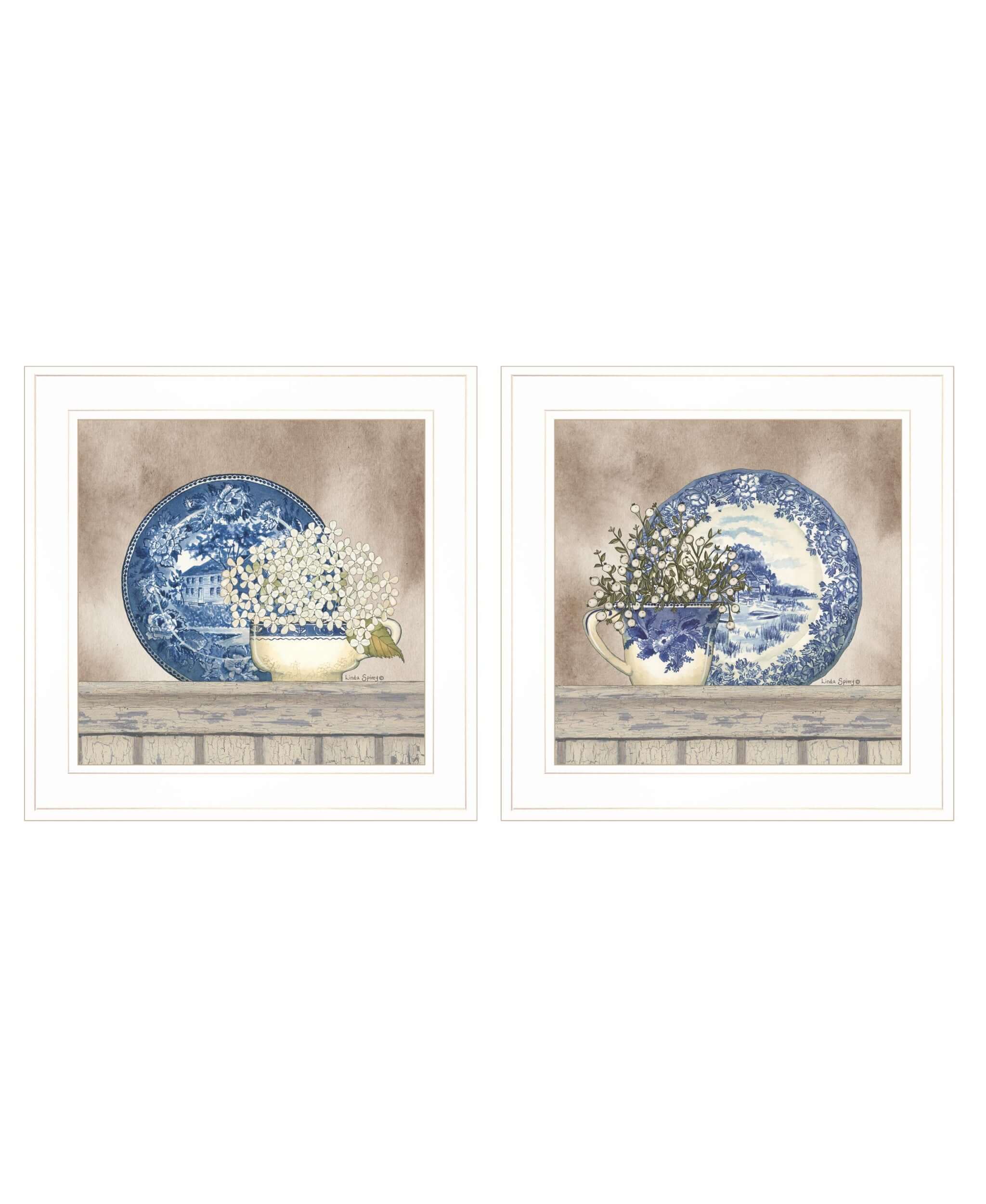 Set Of Two The Farmhouse Blues 1 White Framed Print Wall Art