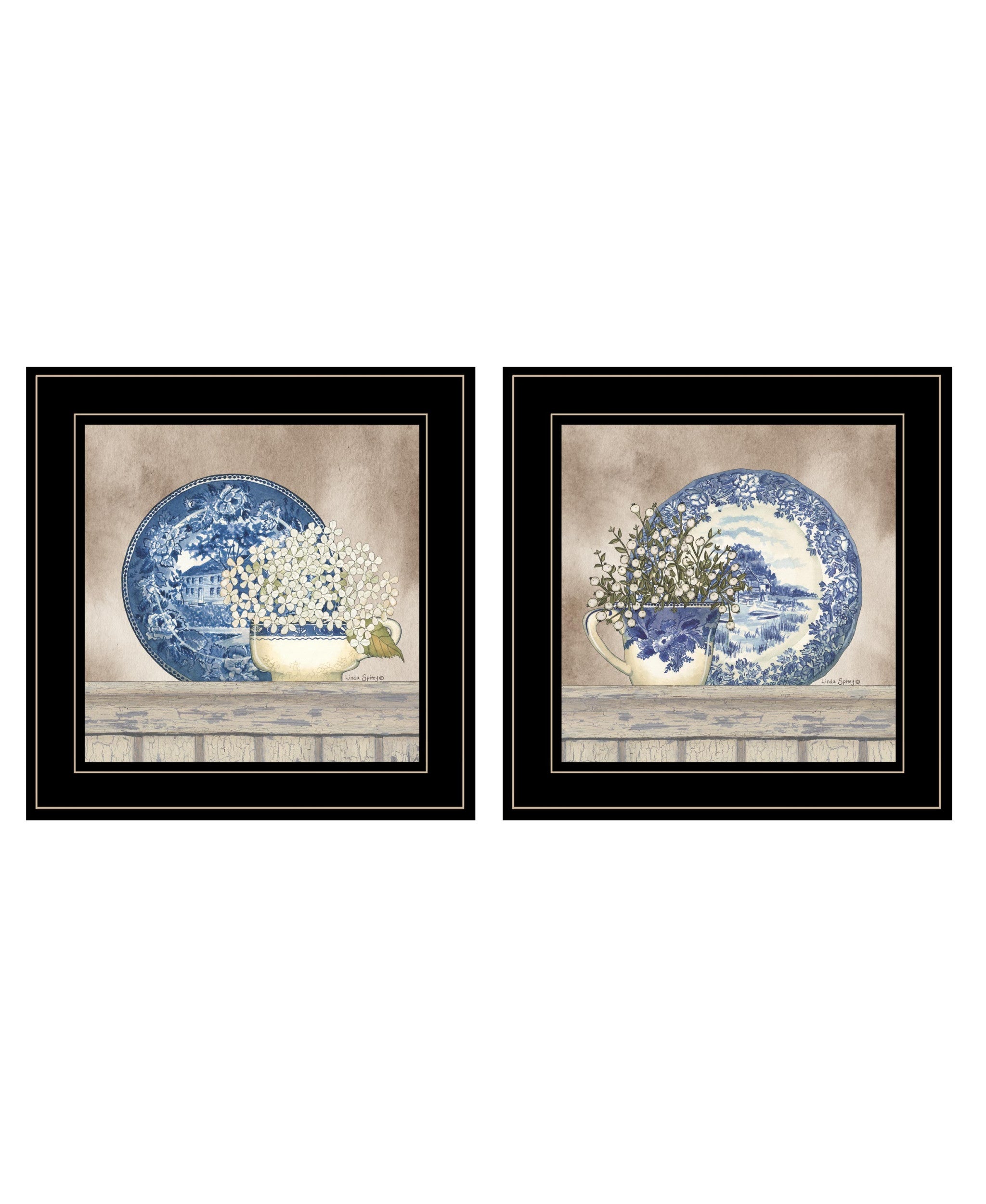 Set Of Two The Farmhouse Blues Black Framed Print Wall Art