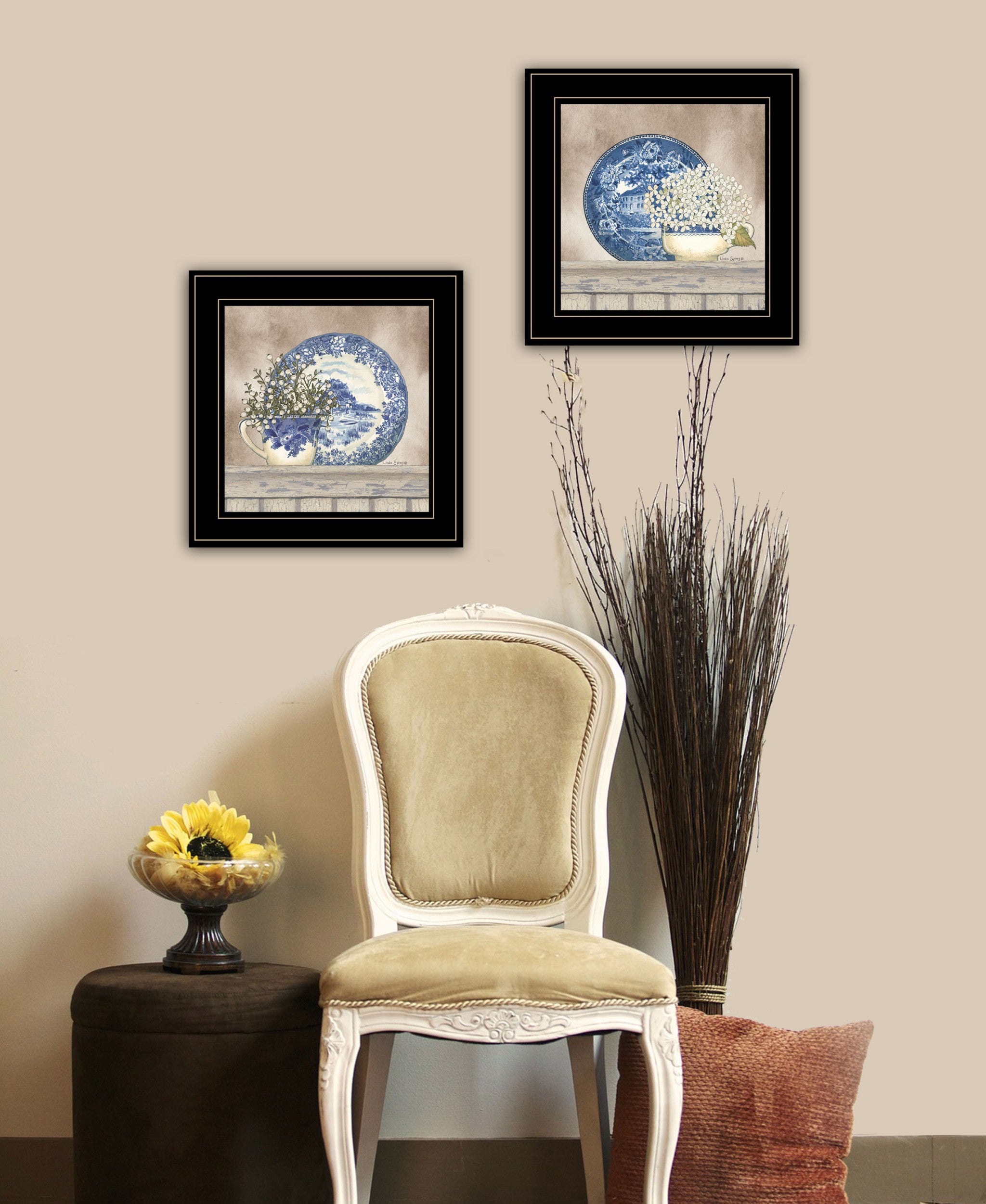 Set Of Two The Farmhouse Blues Black Framed Print Wall Art