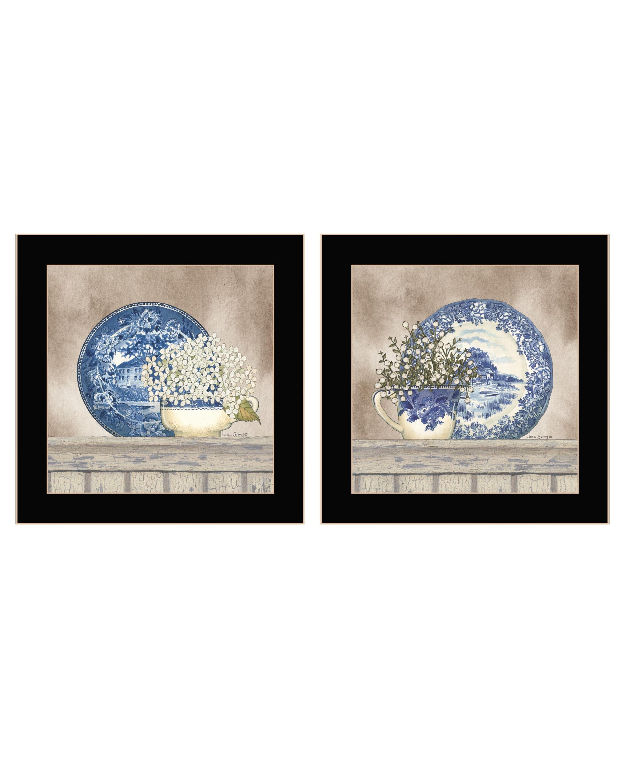 Set Of Two The Farmhouse Blues Black Framed Print Wall Art