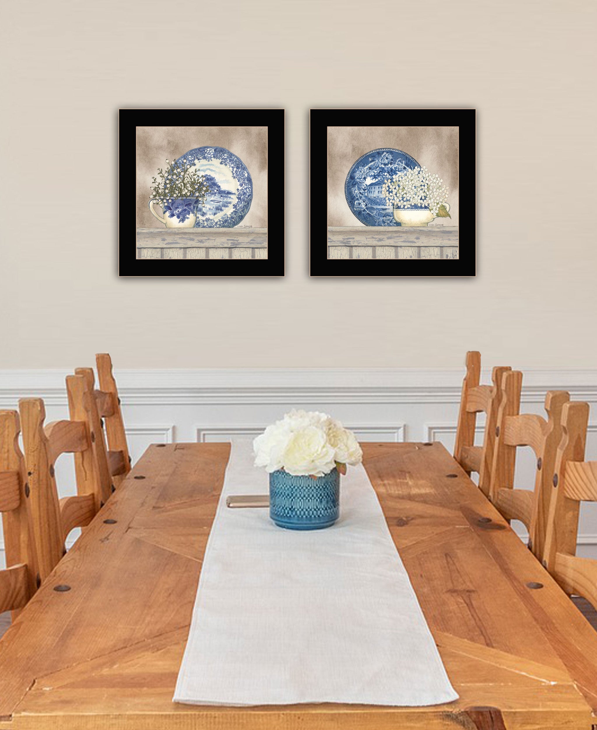 Set Of Two The Farmhouse Blues Black Framed Print Wall Art