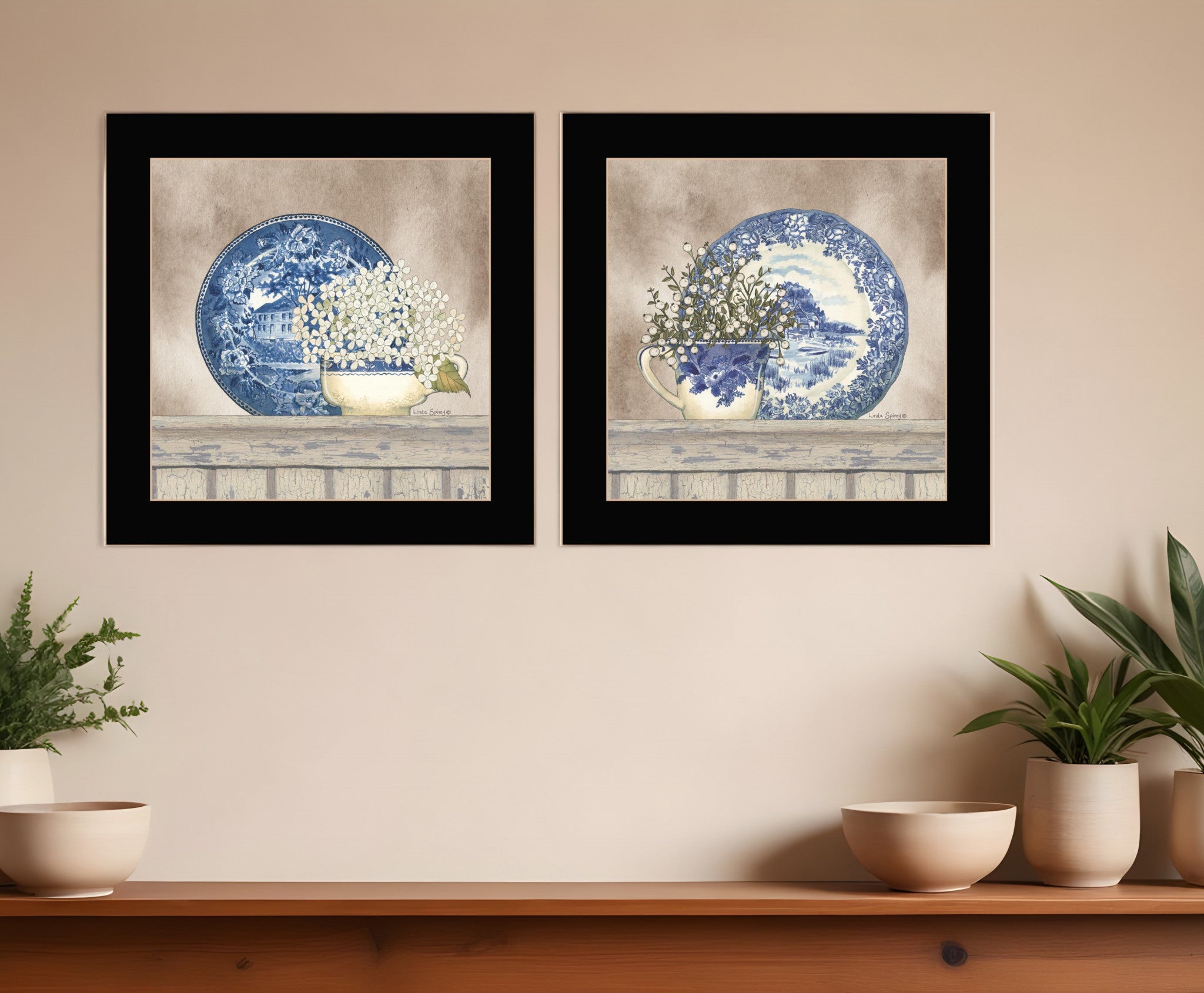 Set Of Two The Farmhouse Blues Black Framed Print Wall Art