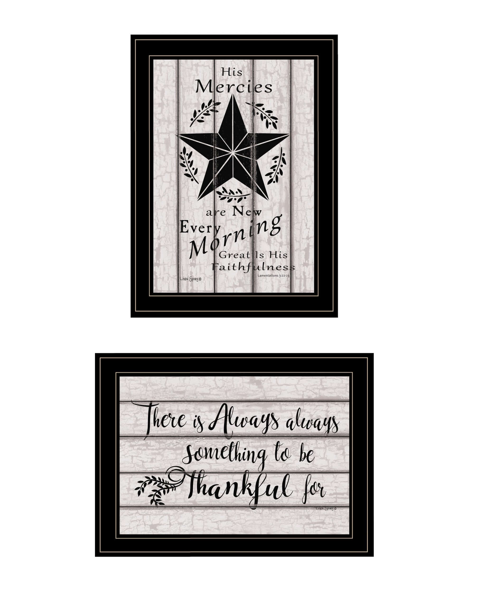 Set Of Two His Mercies And Thankful 2 Black Framed Print Wall Art