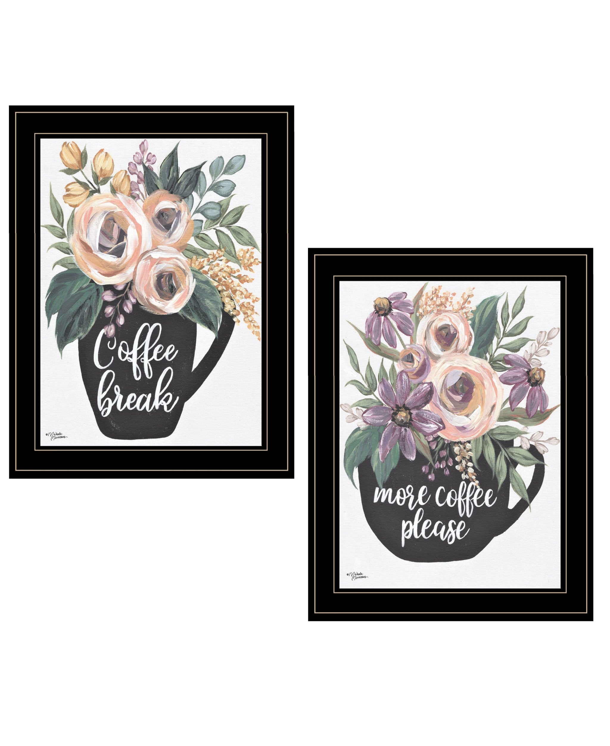 Set Of Two More Coffee Please or Coffee Break Black Framed Print Kitchen Wall Art