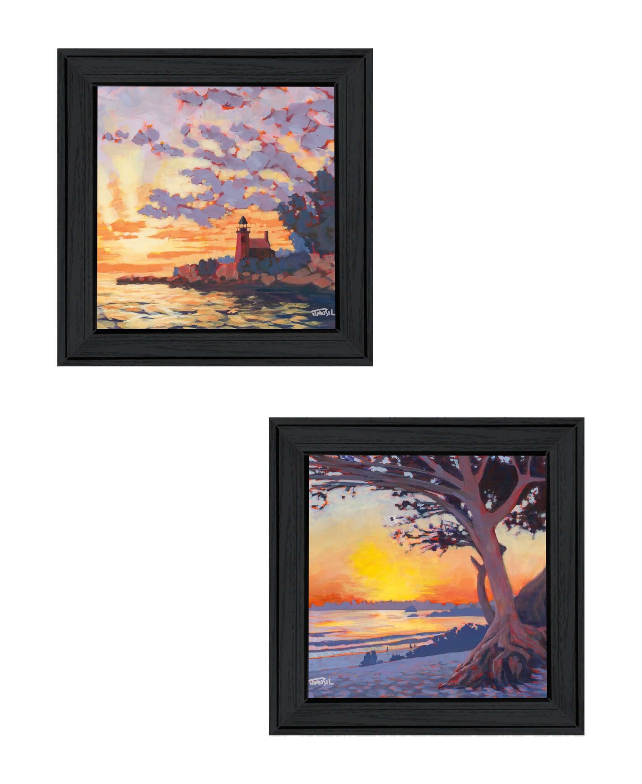 Set Of Two Carmel Beach And Lighthouse 2 Black Framed Print Wall Art