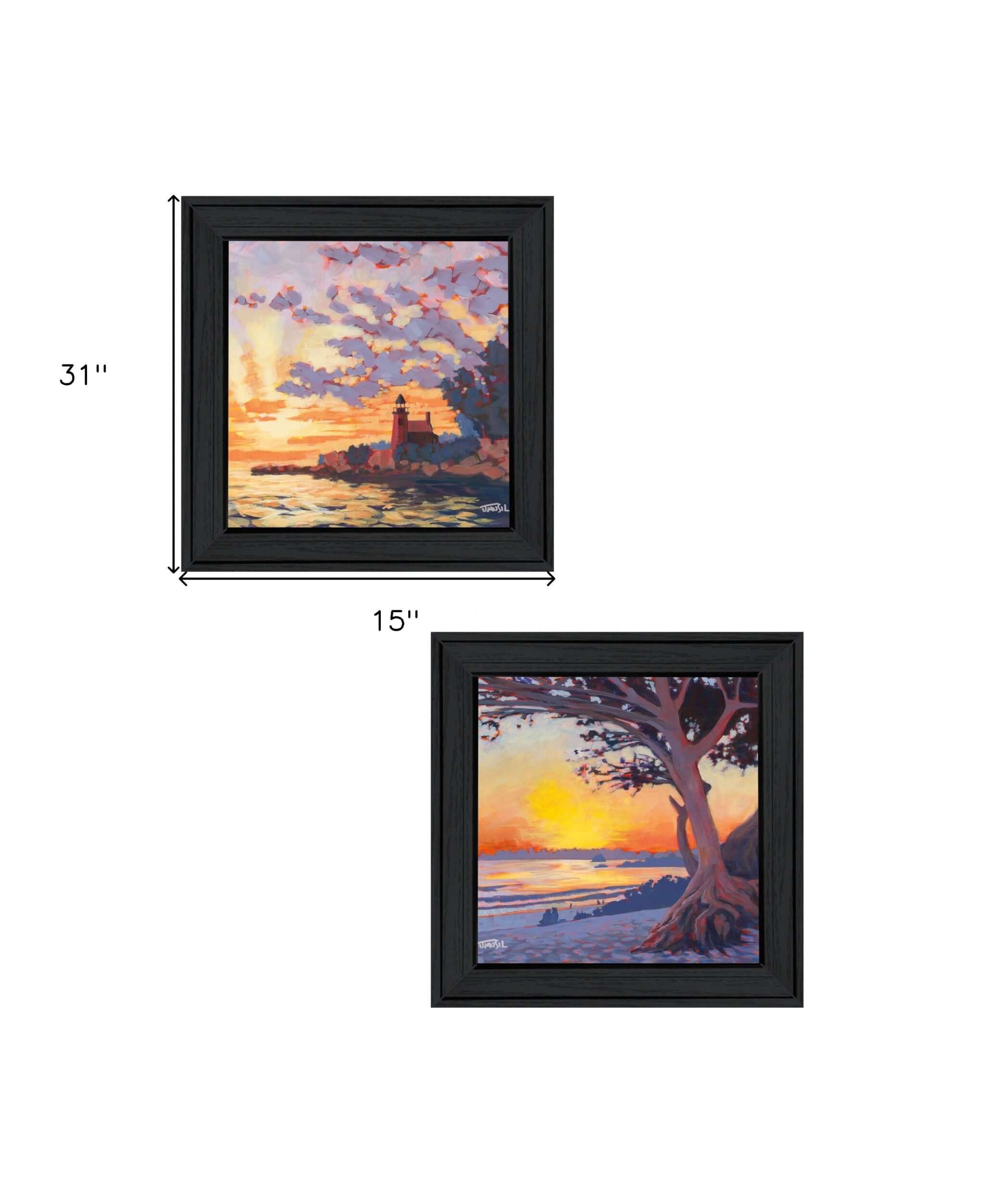 Set Of Two Carmel Beach And Lighthouse 2 Black Framed Print Wall Art