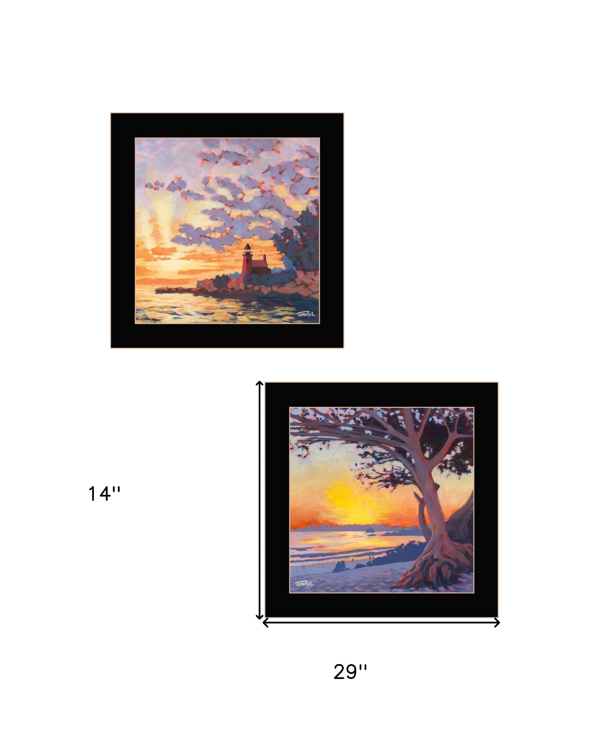 Set Of Two Carmel Beach and Lighthouse 4 Black Framed Print Wall Art