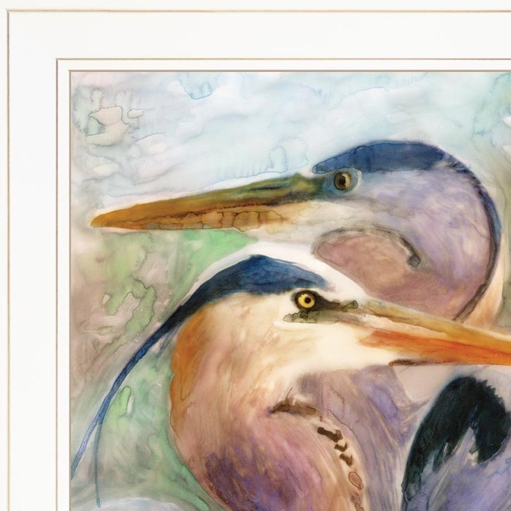 Set Of Two Blue Heron Duet White Framed Print Wall Art