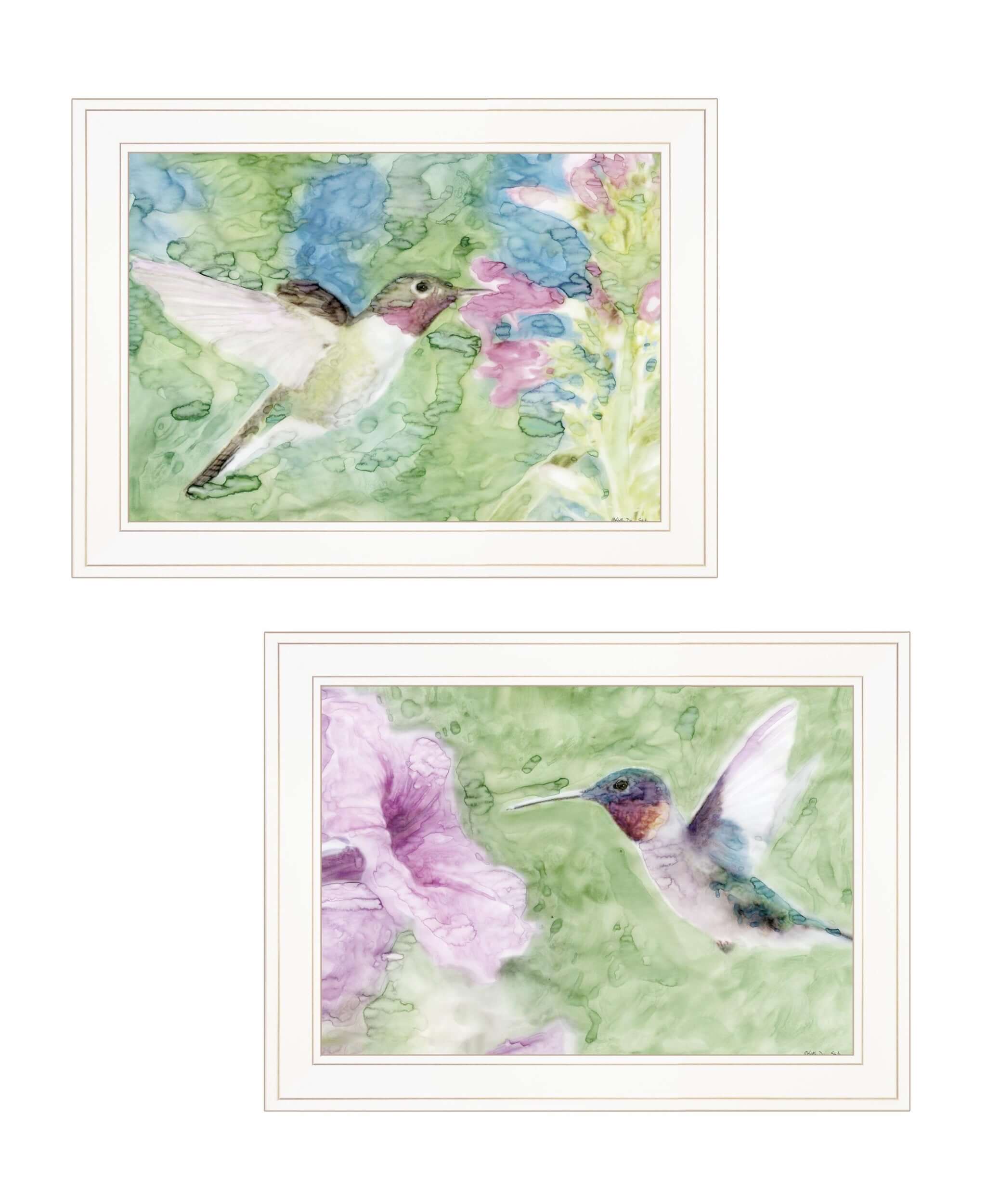 Set Of Two Humming Bird 1 And 2 White Framed Print Wall Art