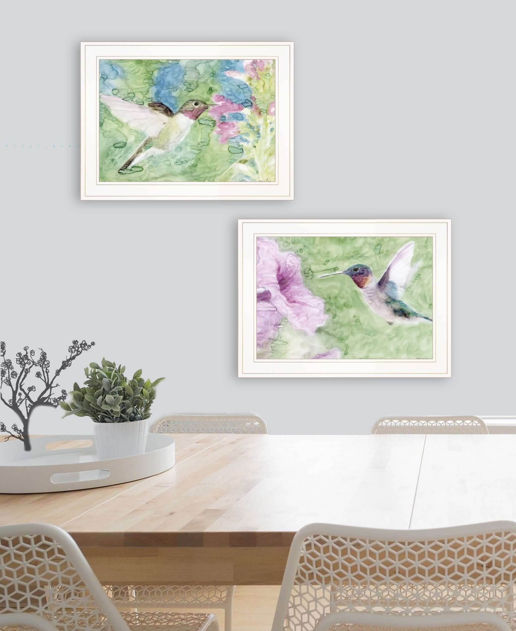 Set Of Two Humming Bird 1 And 2 White Framed Print Wall Art