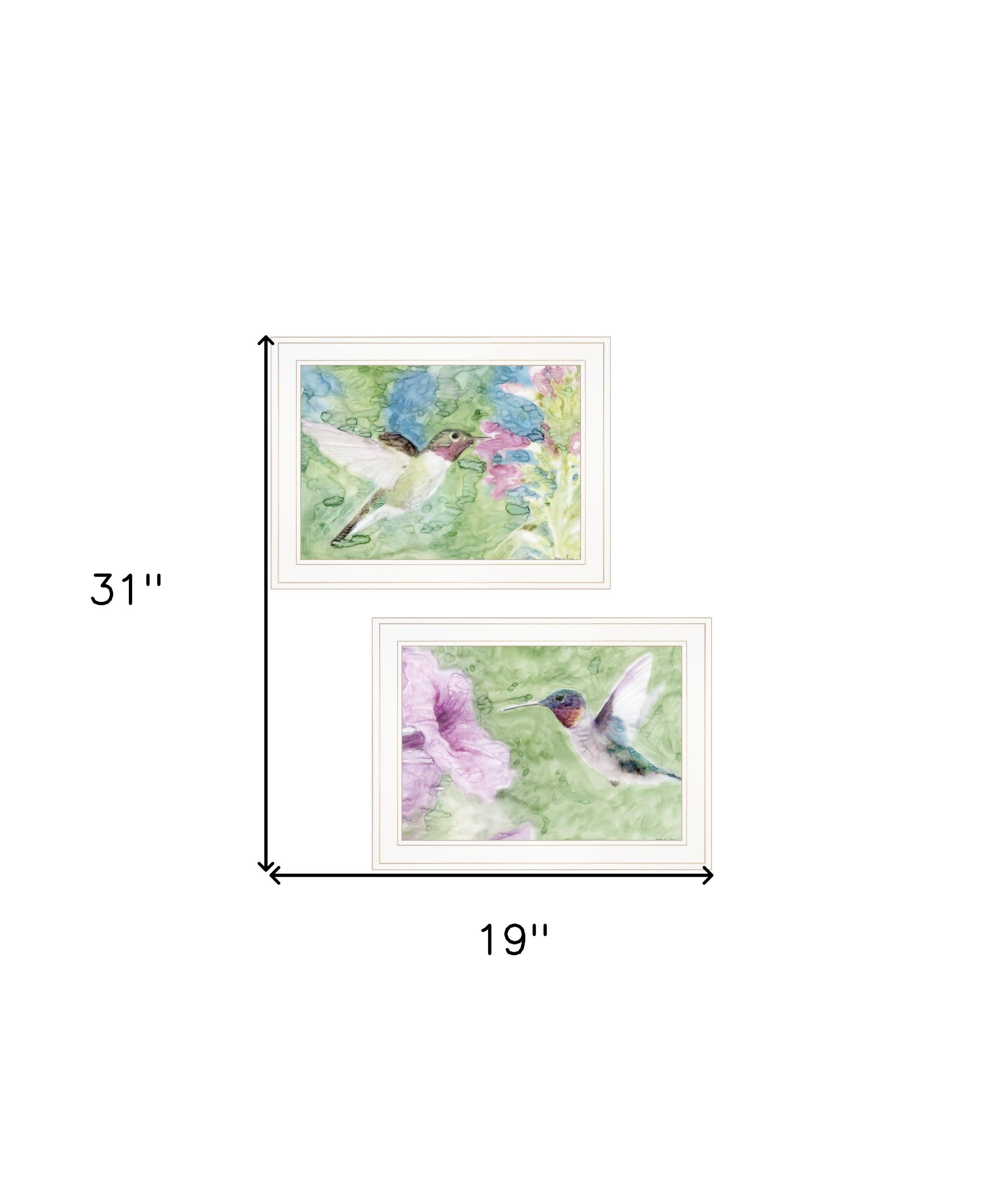 Set Of Two Humming Bird 1 and 2 White Framed Print Wall Art