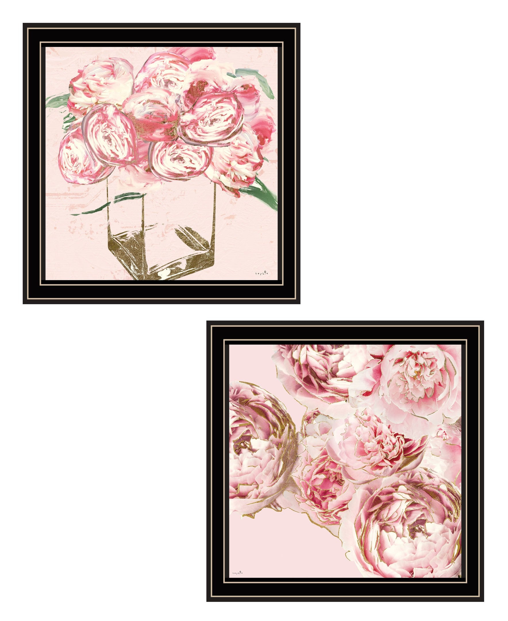 Set Of Two The Peonies 1 Black Framed Print Wall Art