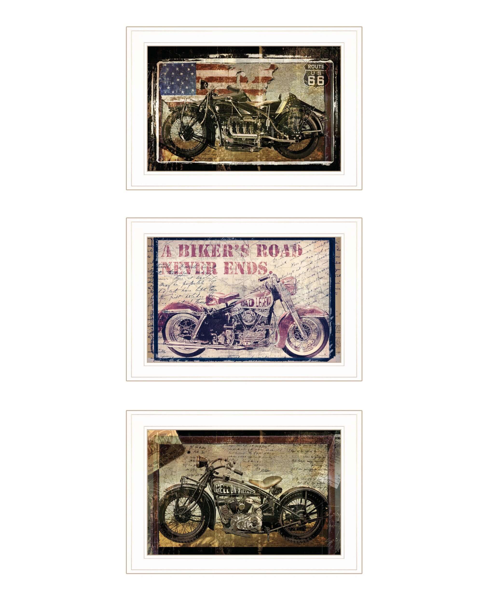 Set Of Three Classical Motorcycle Collection 3-Piece 1 White Framed Print Wall Art