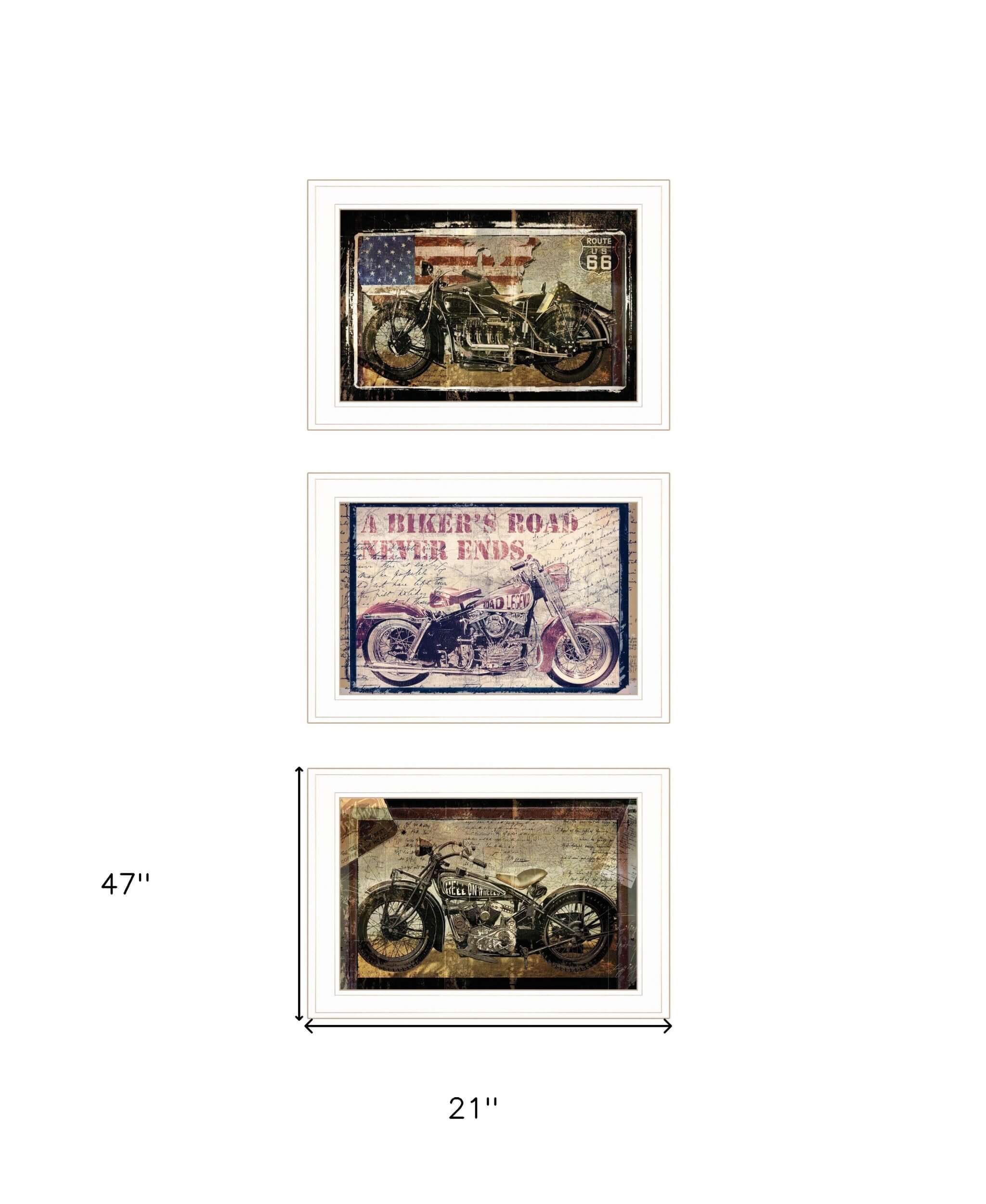 Set Of Three Classical Motorcycle Collection 3-Piece 1 White Framed Print Wall Art