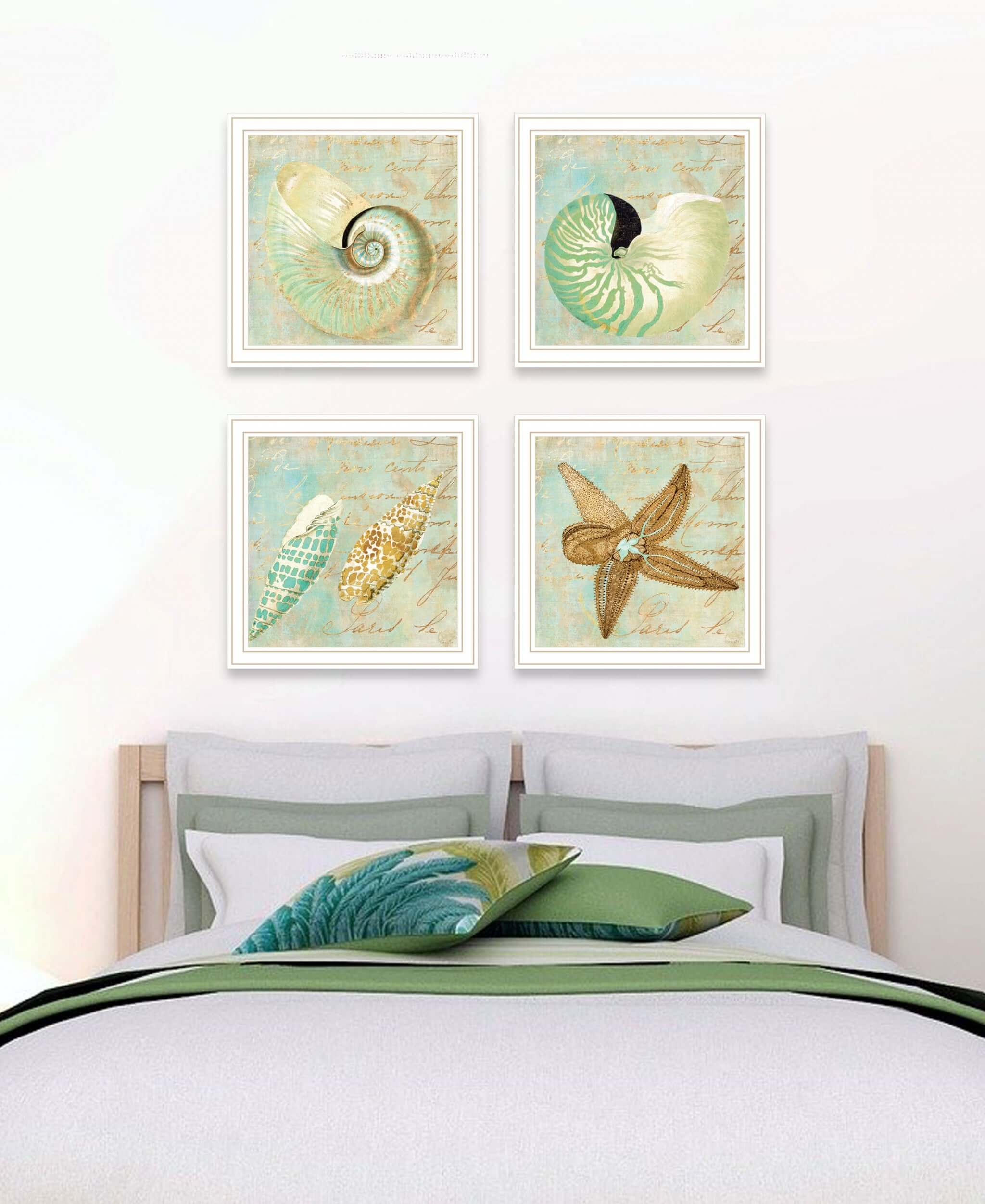 Set Of Four Ocean Collection 4-Piece 2 White Framed Print Wall Art