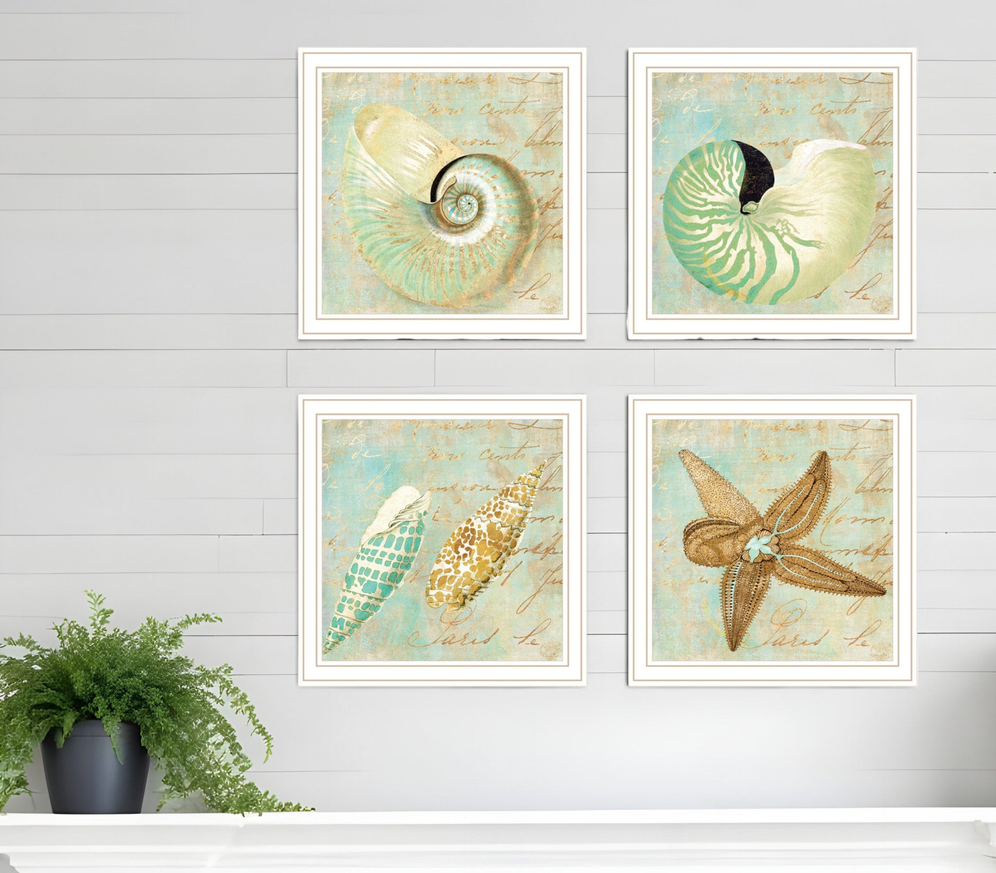 Set Of Four Ocean 2 White Framed Print Wall Art