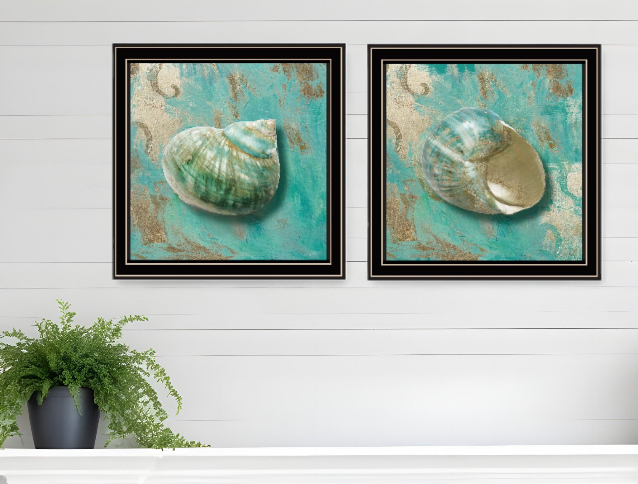 Set Of Two Azurica I and Sea II 1 Black Framed Print Wall Art