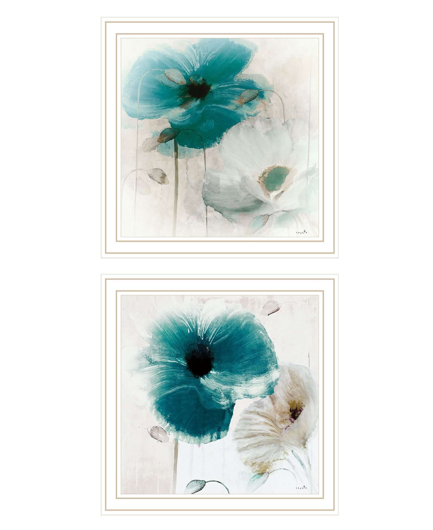 Set Of Two Poppy 2 White Framed Print Wall Art