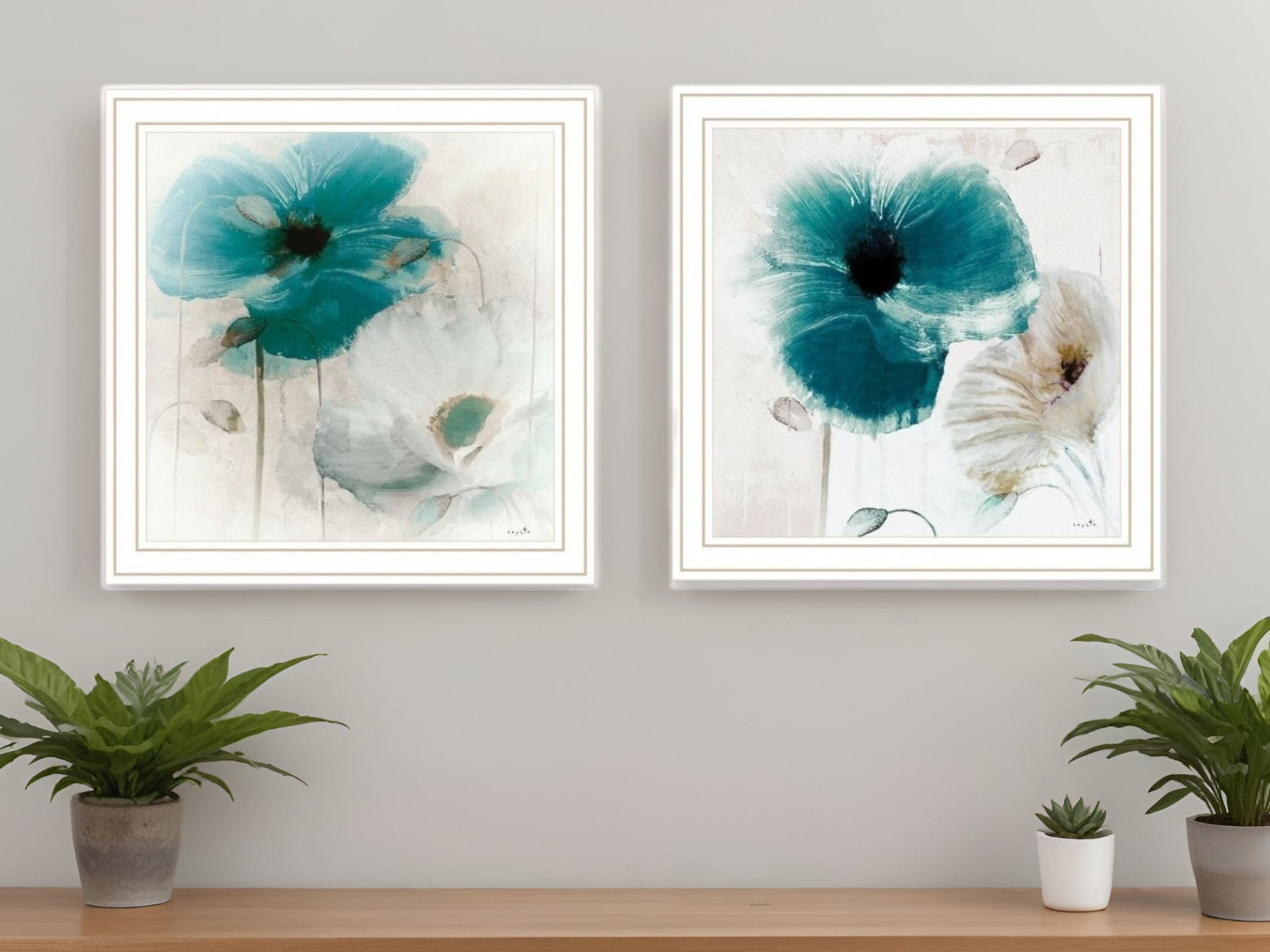 Set Of Two Poppy 2 White Framed Print Wall Art