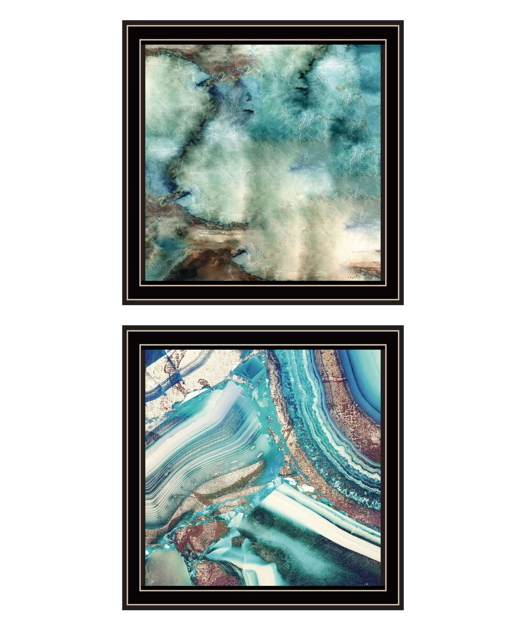 Set Of Two Earth Tones I And Sea II 1 Black Framed Print Wall Art