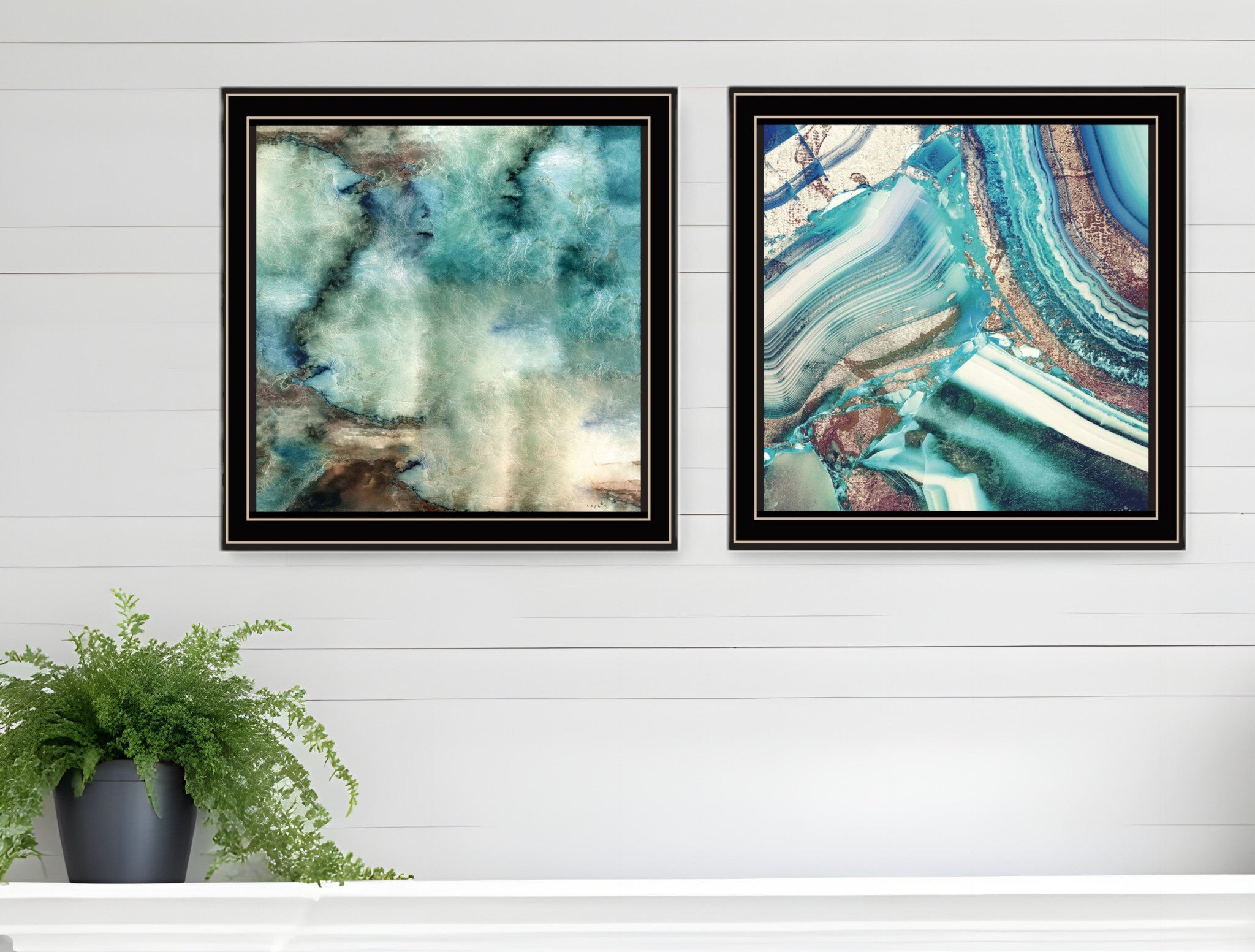 Set Of Two Earth tones I and Sea II 1 Black Framed Print Wall Art