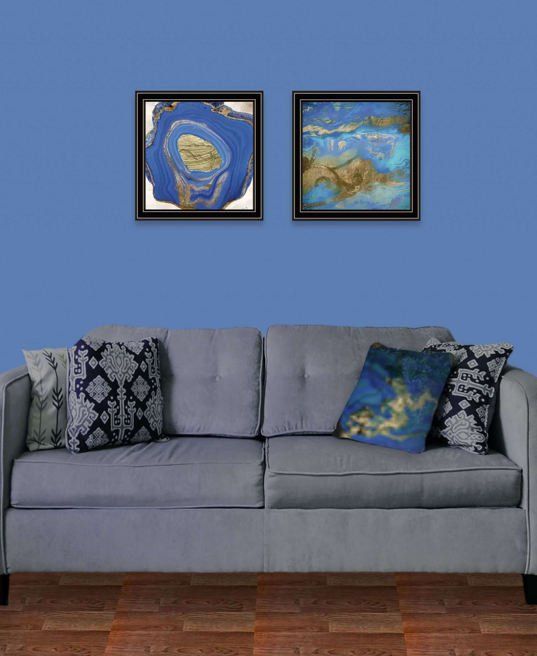 Set Of Two Perisse Cobalt 1 Black Framed Print Wall Art