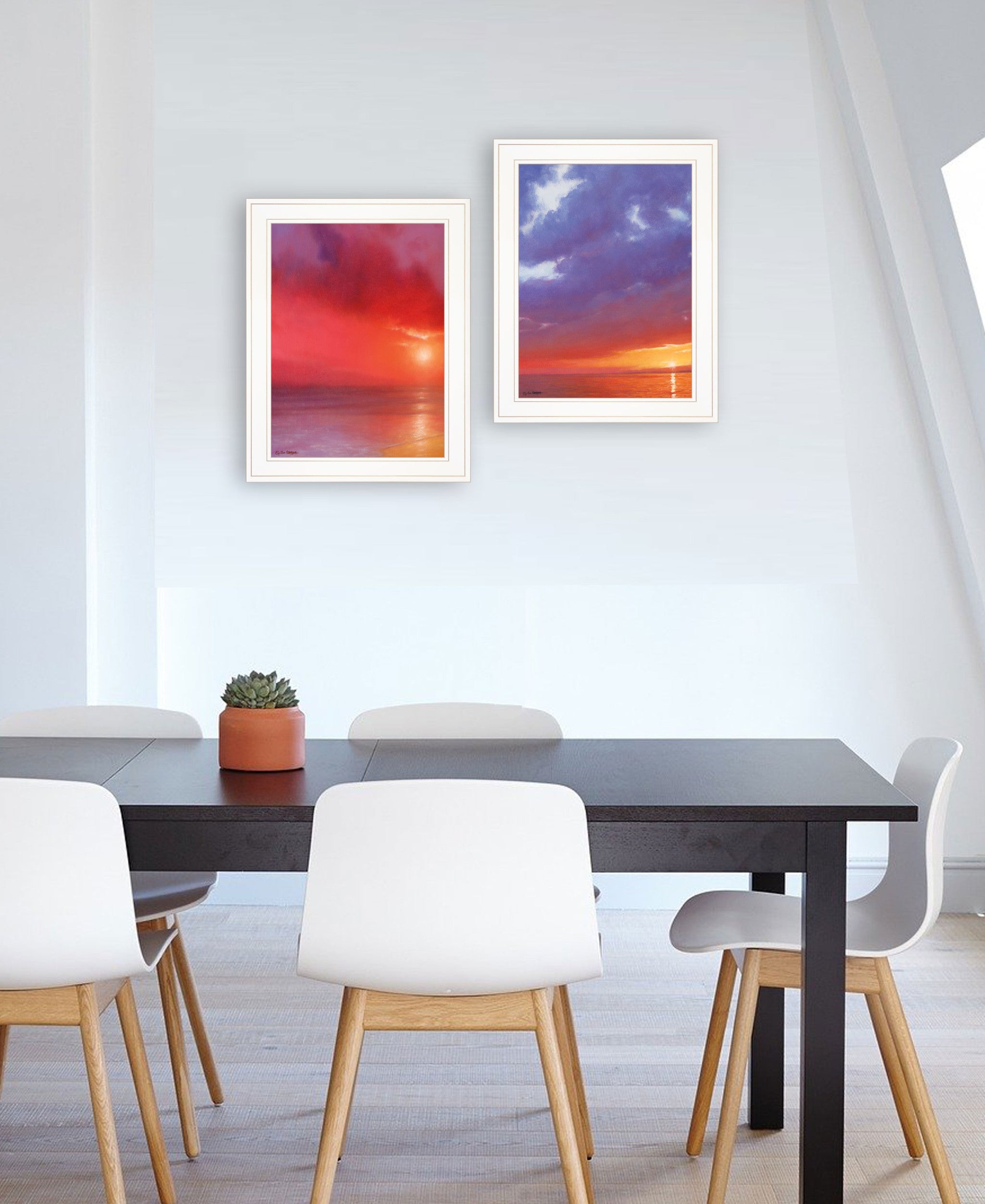 Set Of Two Sunset White Framed Print Wall Art