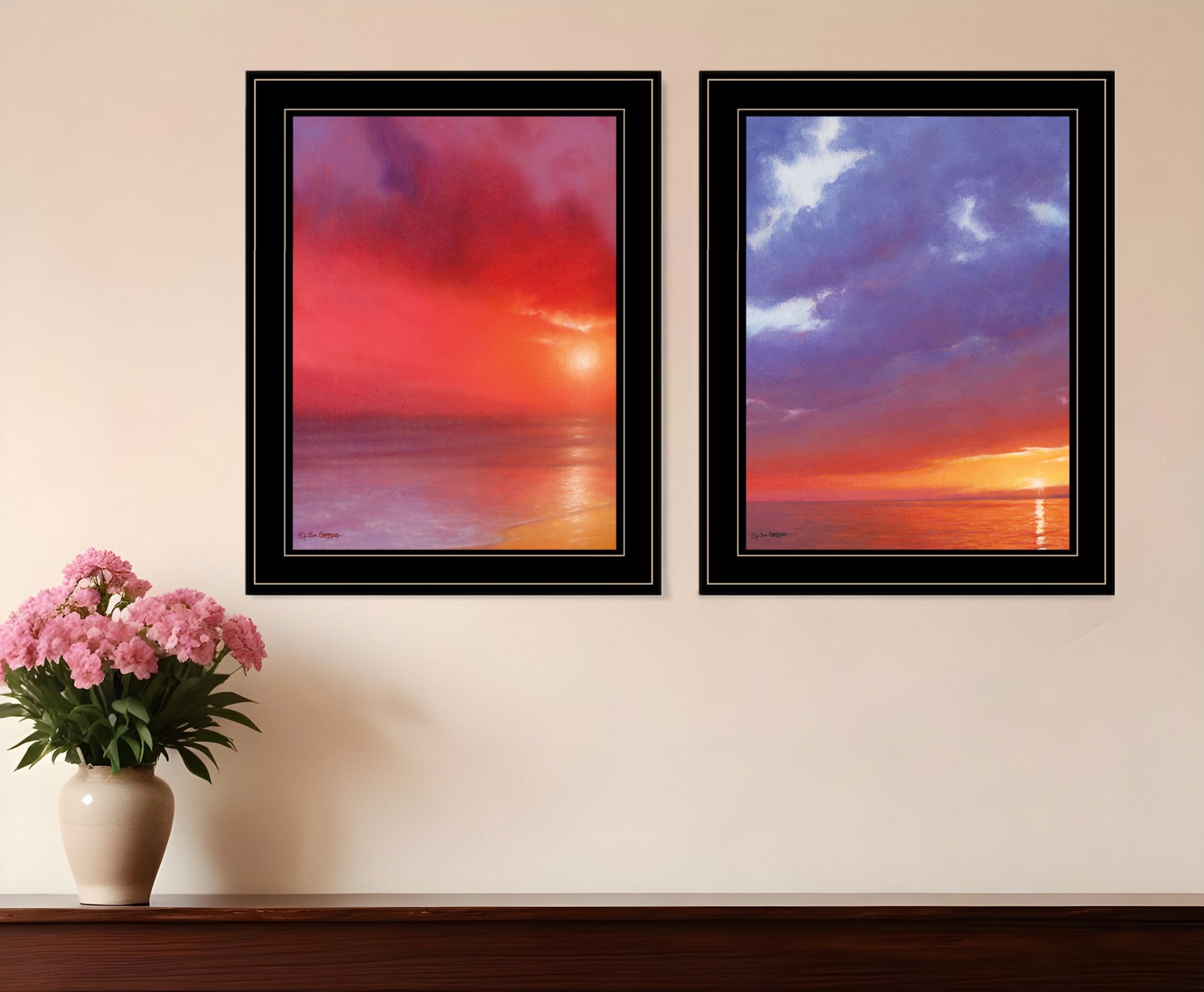 Set Of Two Sunset Black Framed Print Wall Art