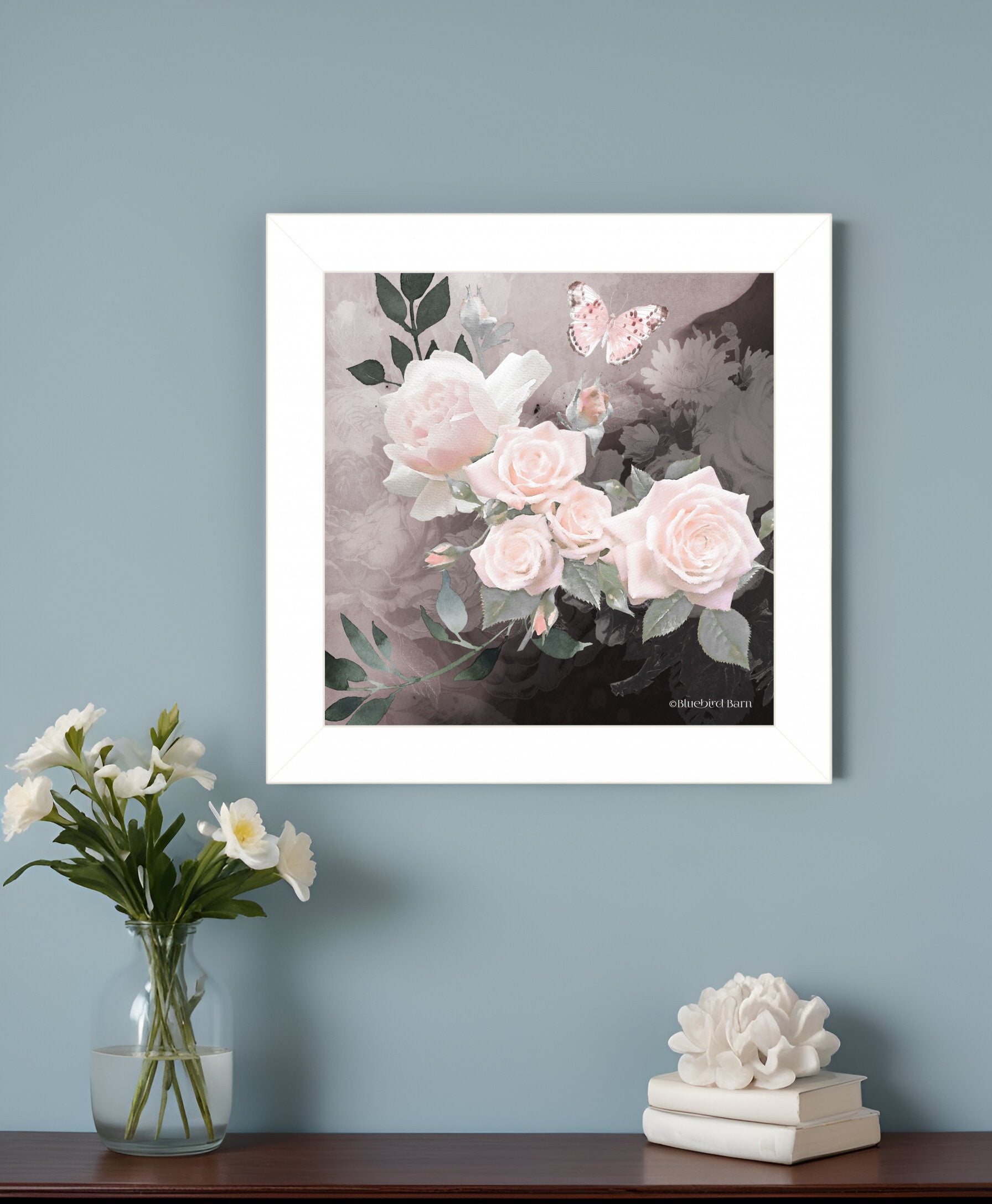 Noir Roses 1 White Framed Print Wall Art