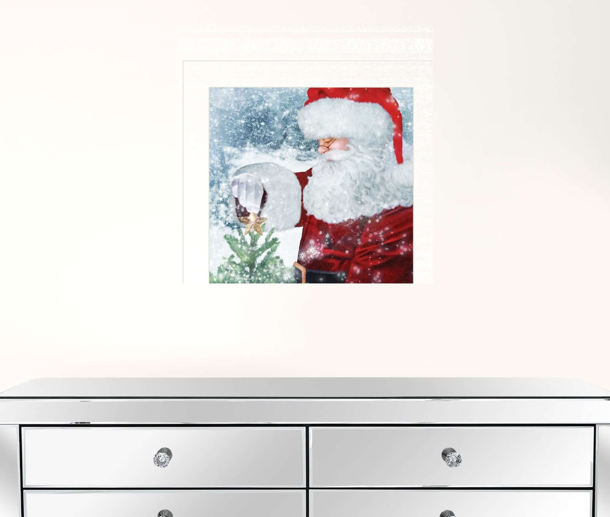 Santas Tree Star 1 White Framed Print Wall Art