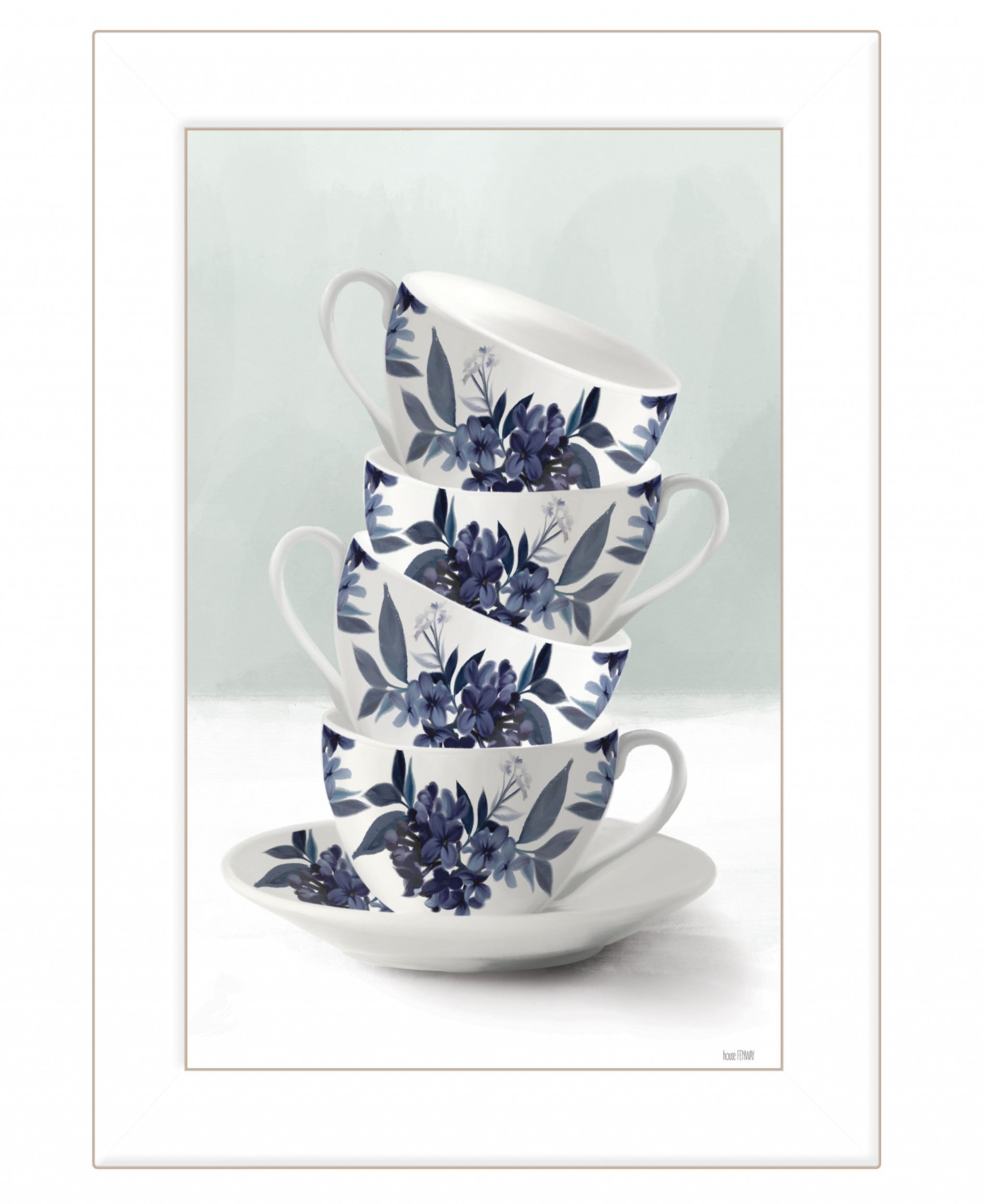 Tea Tower Blue 1 White Framed Print Kitchen Wall Art