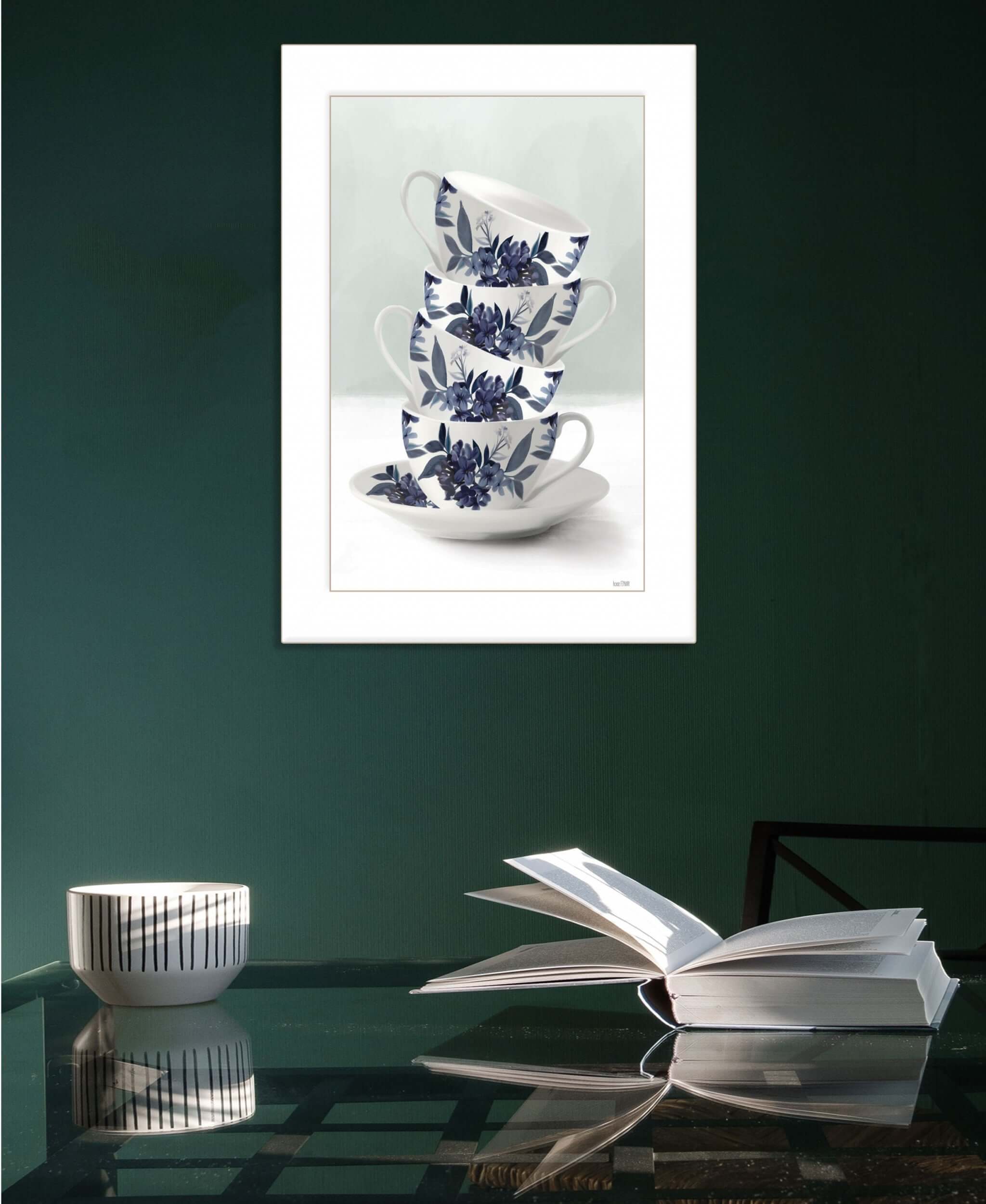 Tea Tower Blue 1 White Framed Print Wall Art