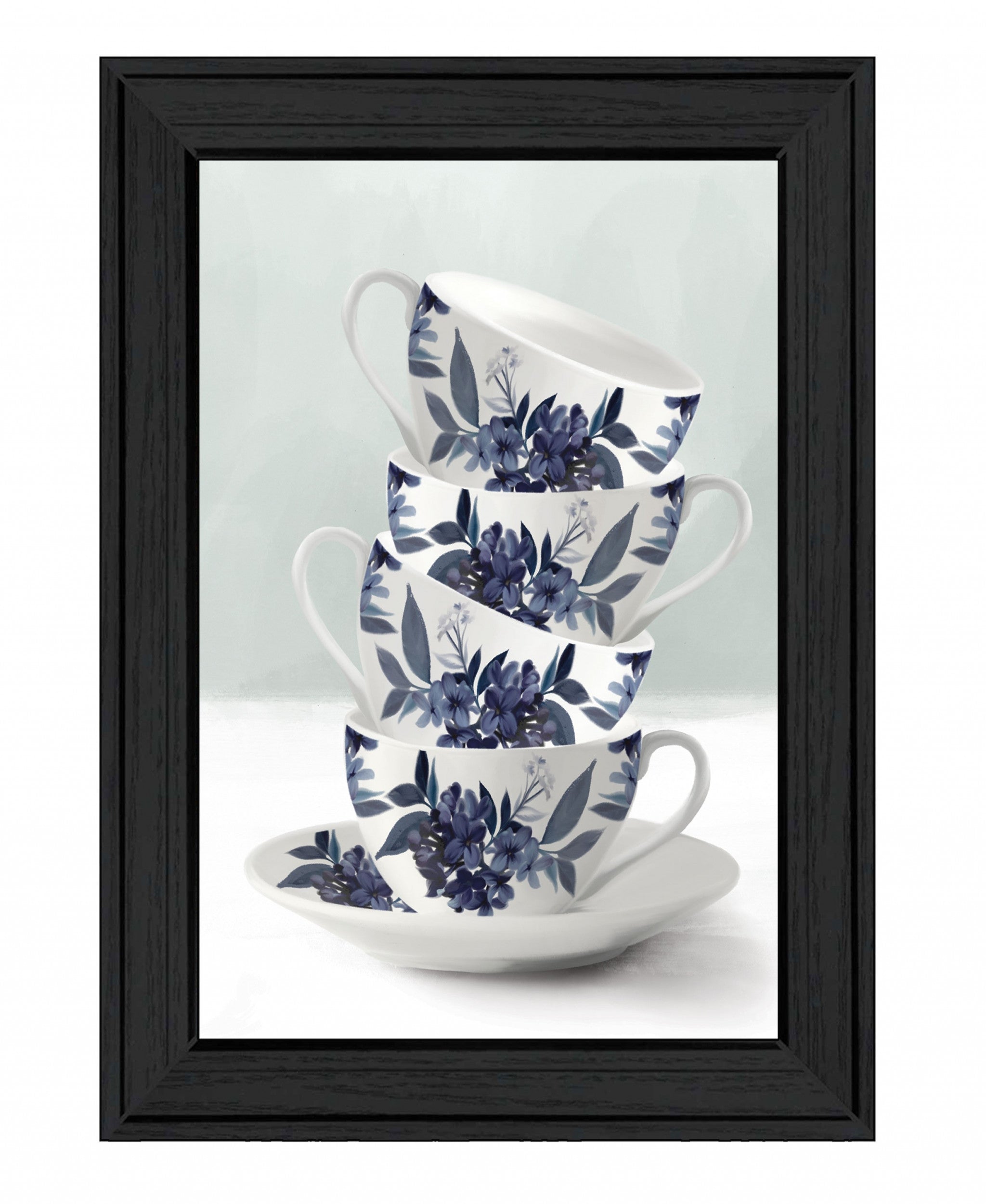 Tea Tower Blue 2 Black Framed Print Kitchen Wall Art