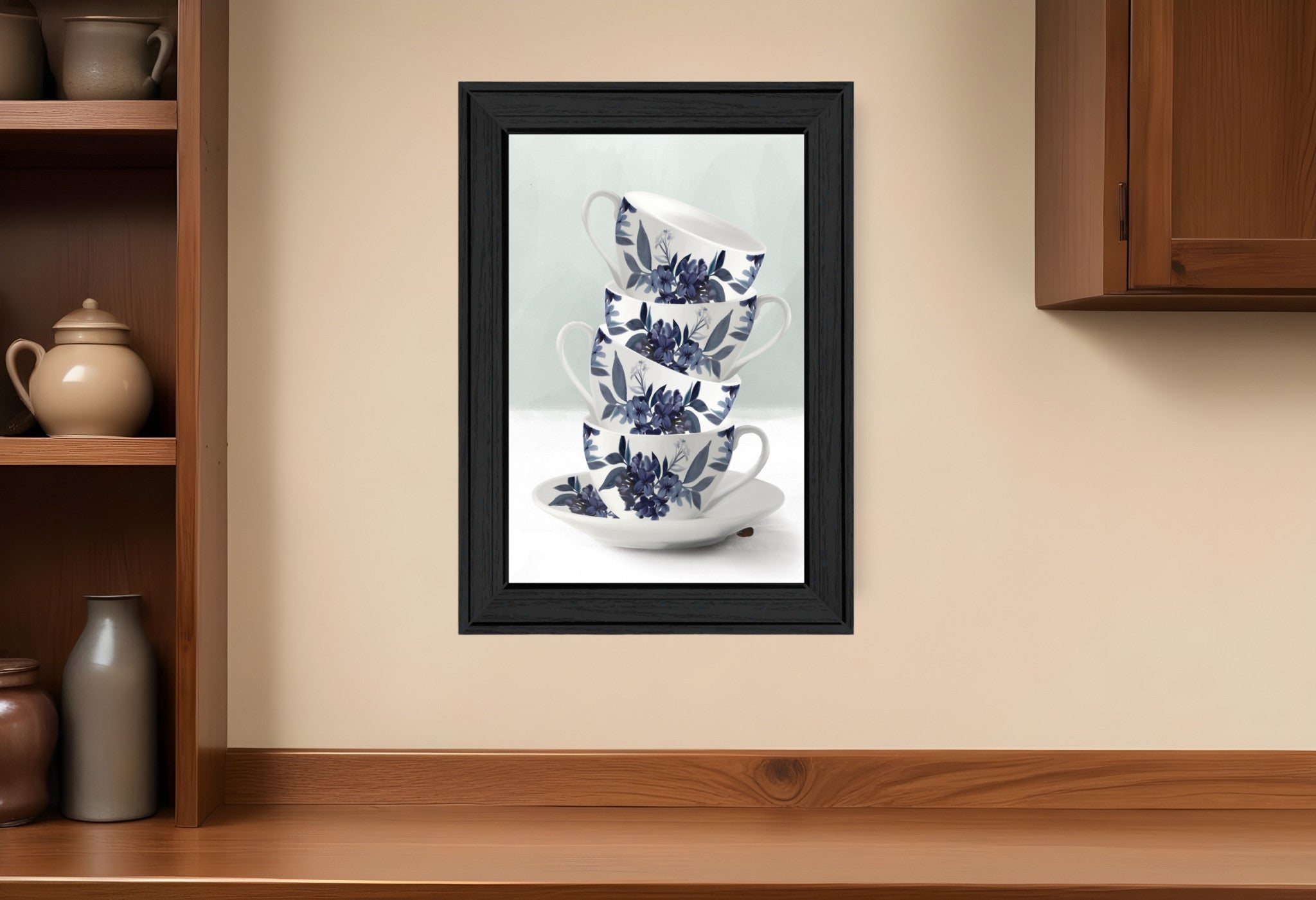 Tea Tower Blue 2 Black Framed Print Kitchen Wall Art