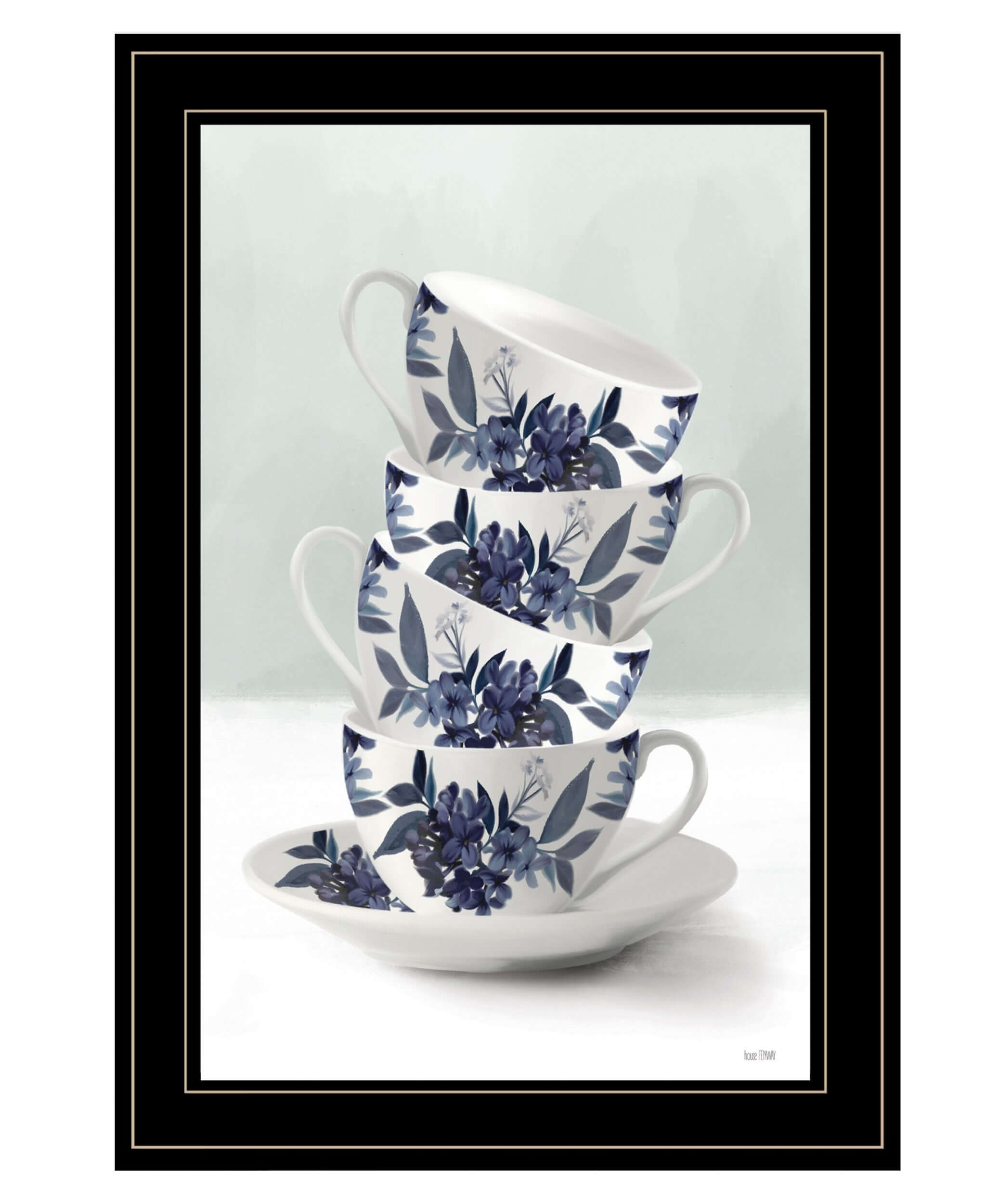 Tea Tower Blue 3 Black Framed Print Wall Art