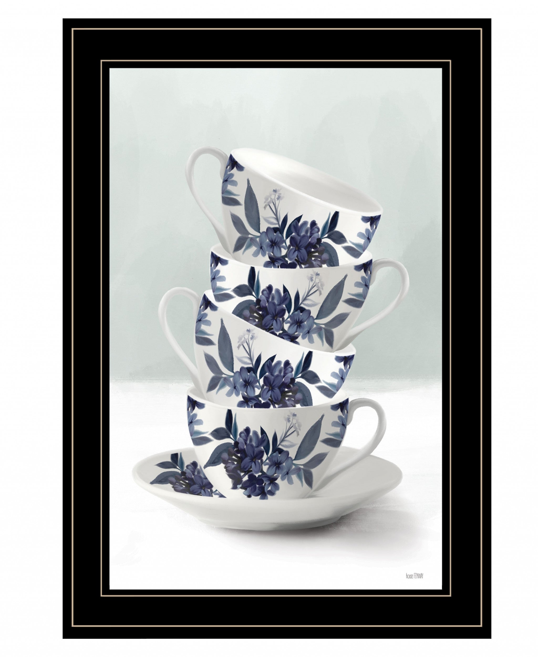 Tea Tower Blue 3 Black Framed Print Kitchen Wall Art