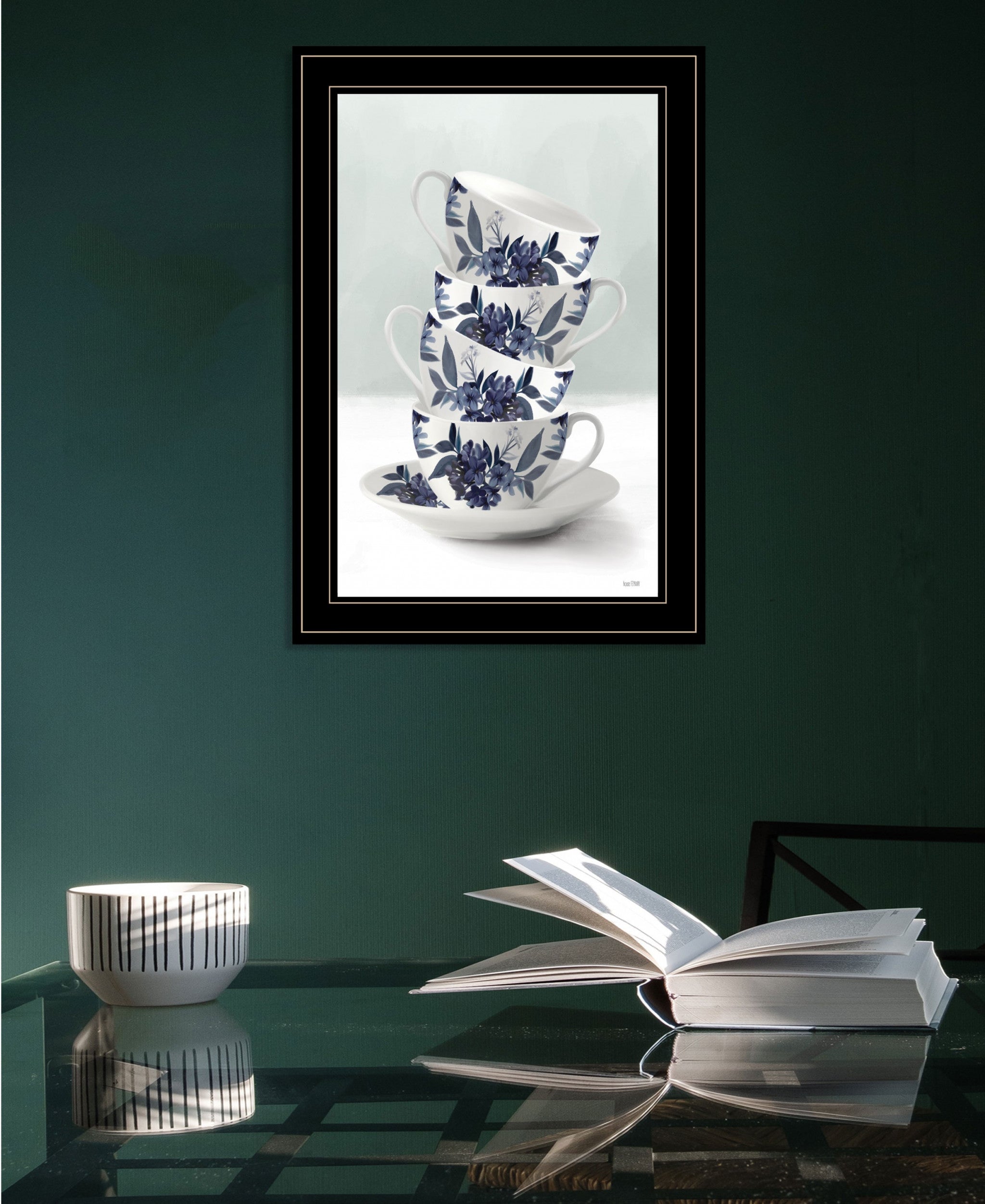 Tea Tower Blue 3 Black Framed Print Kitchen Wall Art