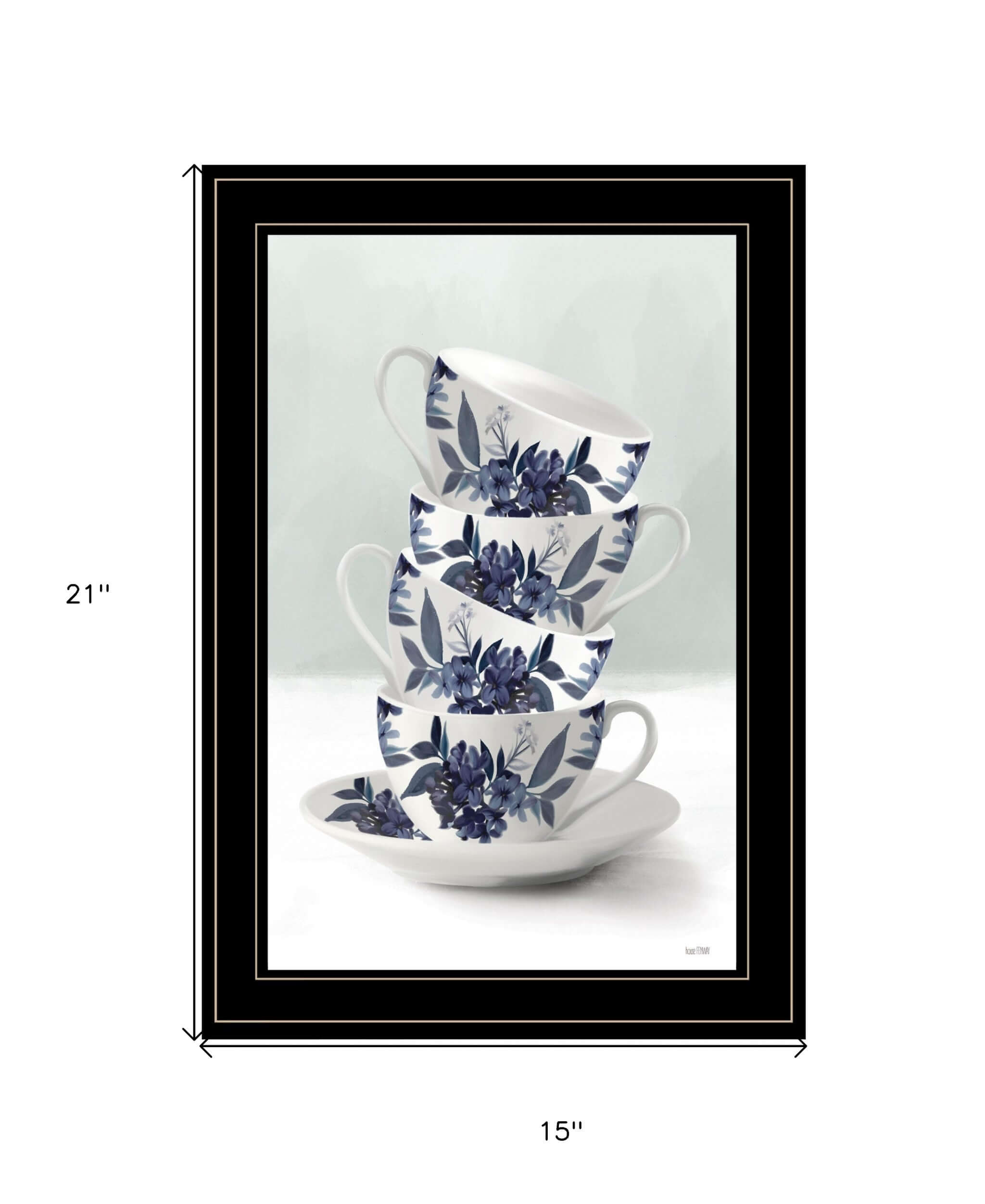 Tea Tower Blue 3 Black Framed Print Wall Art