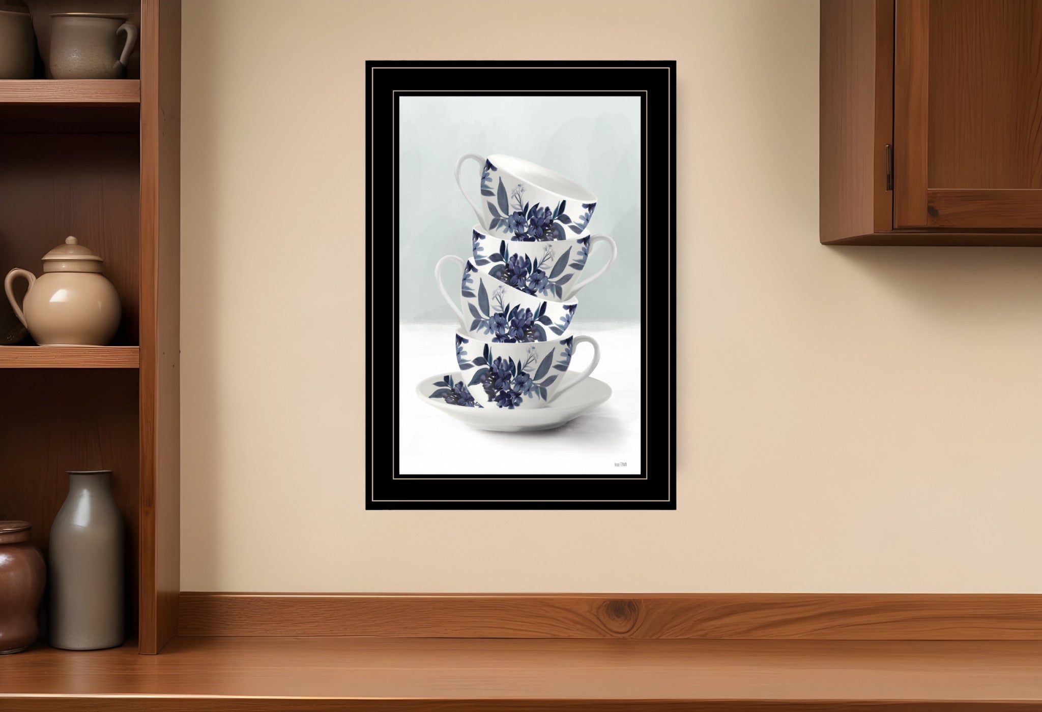 Tea Tower Blue 3 Black Framed Print Kitchen Wall Art