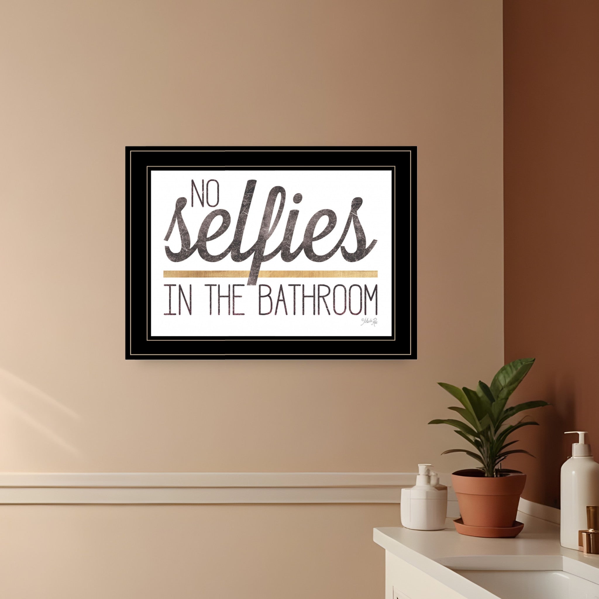 No Selfies in the Bathroom 6 Black Framed Print Bathroom Wall Art