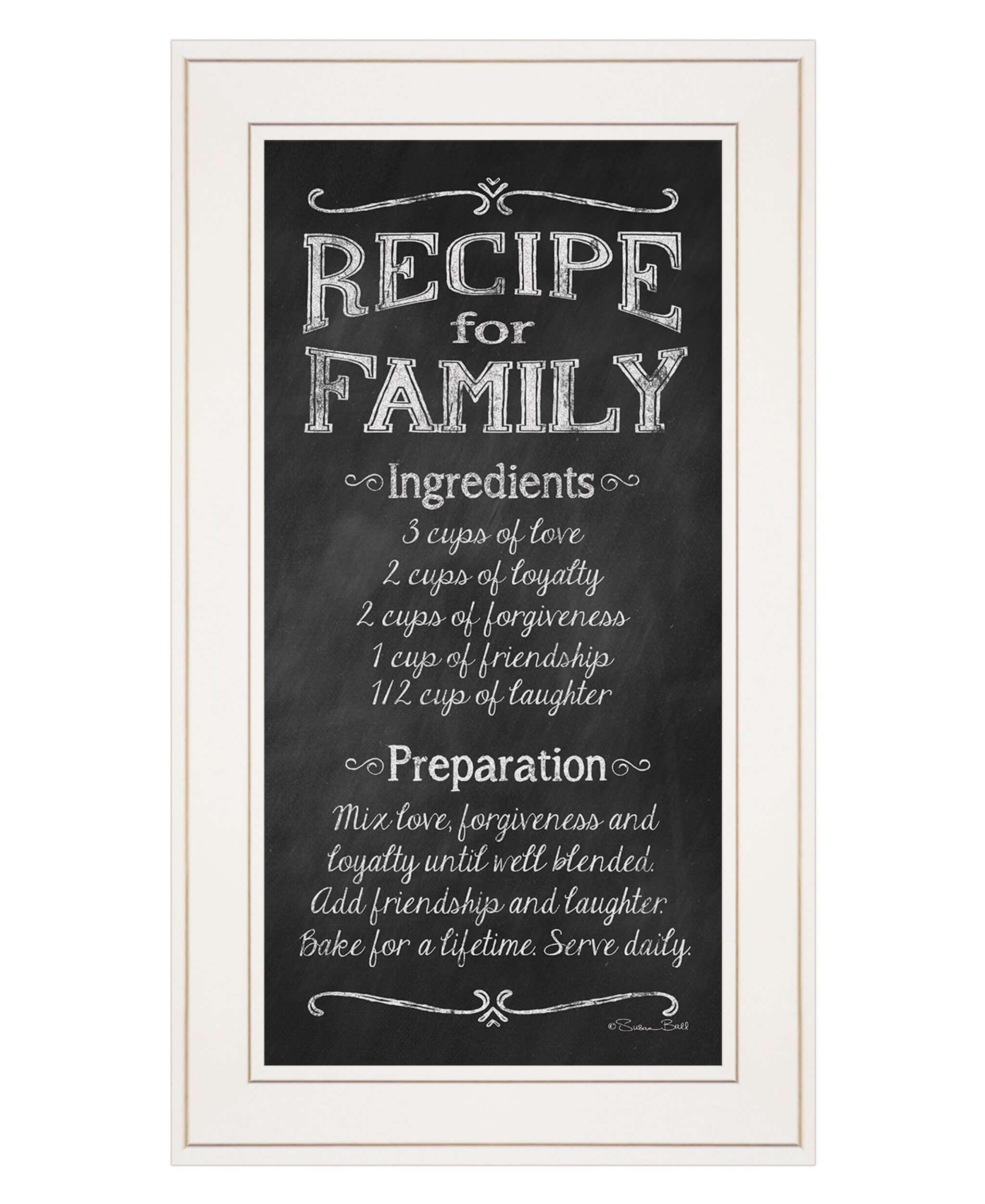 Recipe For Family White Framed Print Wall Art