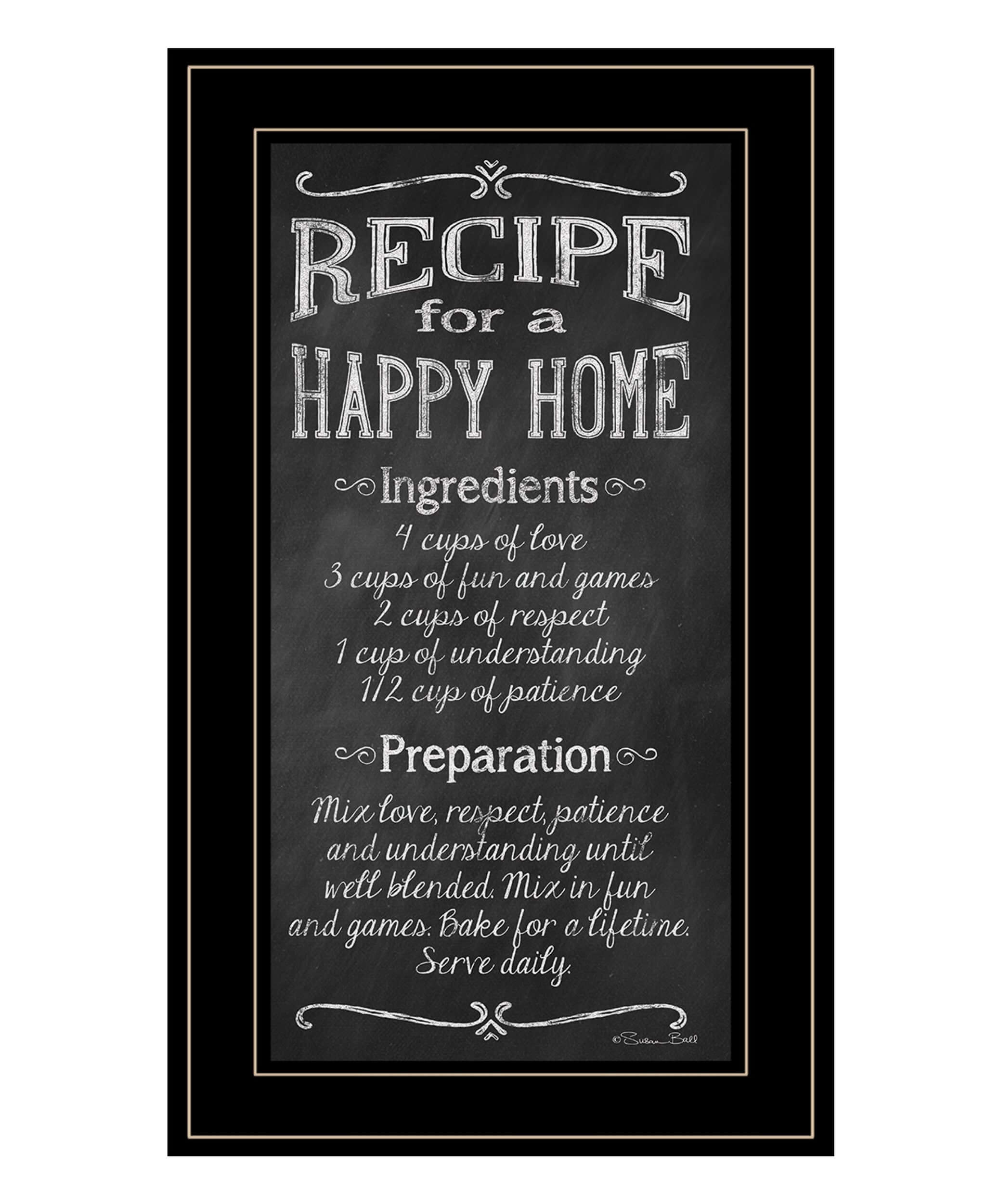 Recipe For A Happy Home 3 Black Framed Print Wall Art