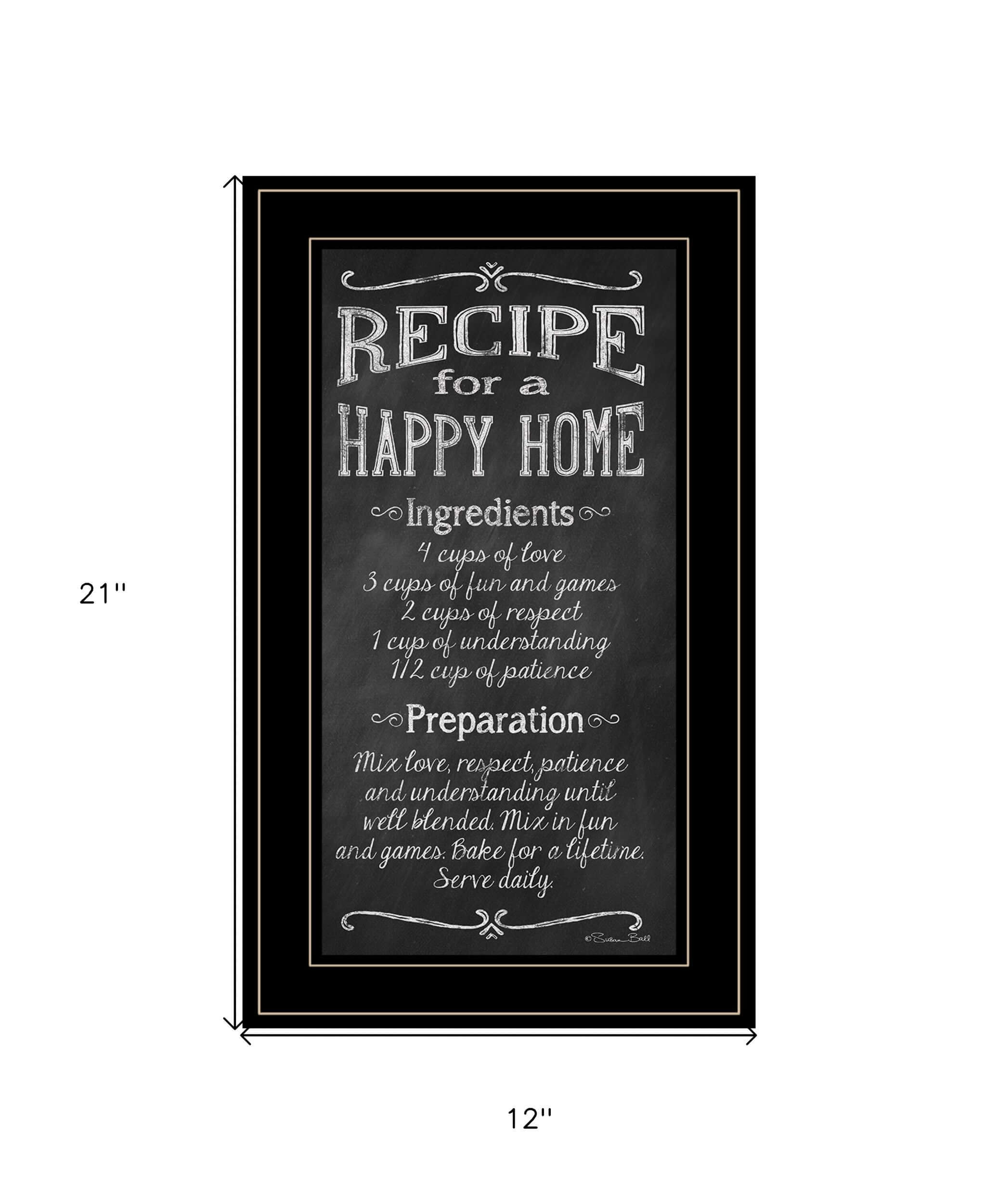 Recipe For A Happy Home 3 Black Framed Print Wall Art