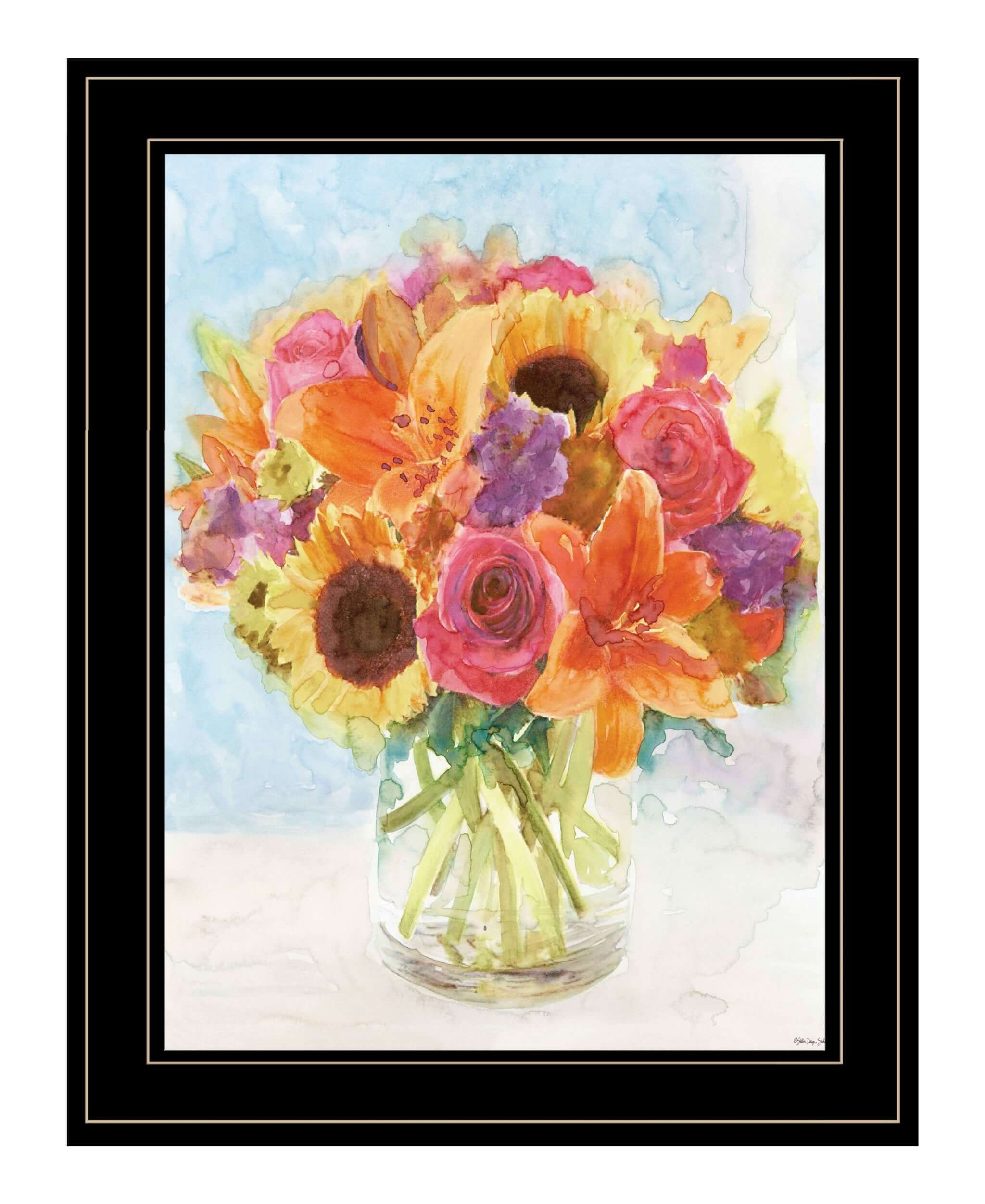 Vases With Flowers 1 Black Framed Print Wall Art