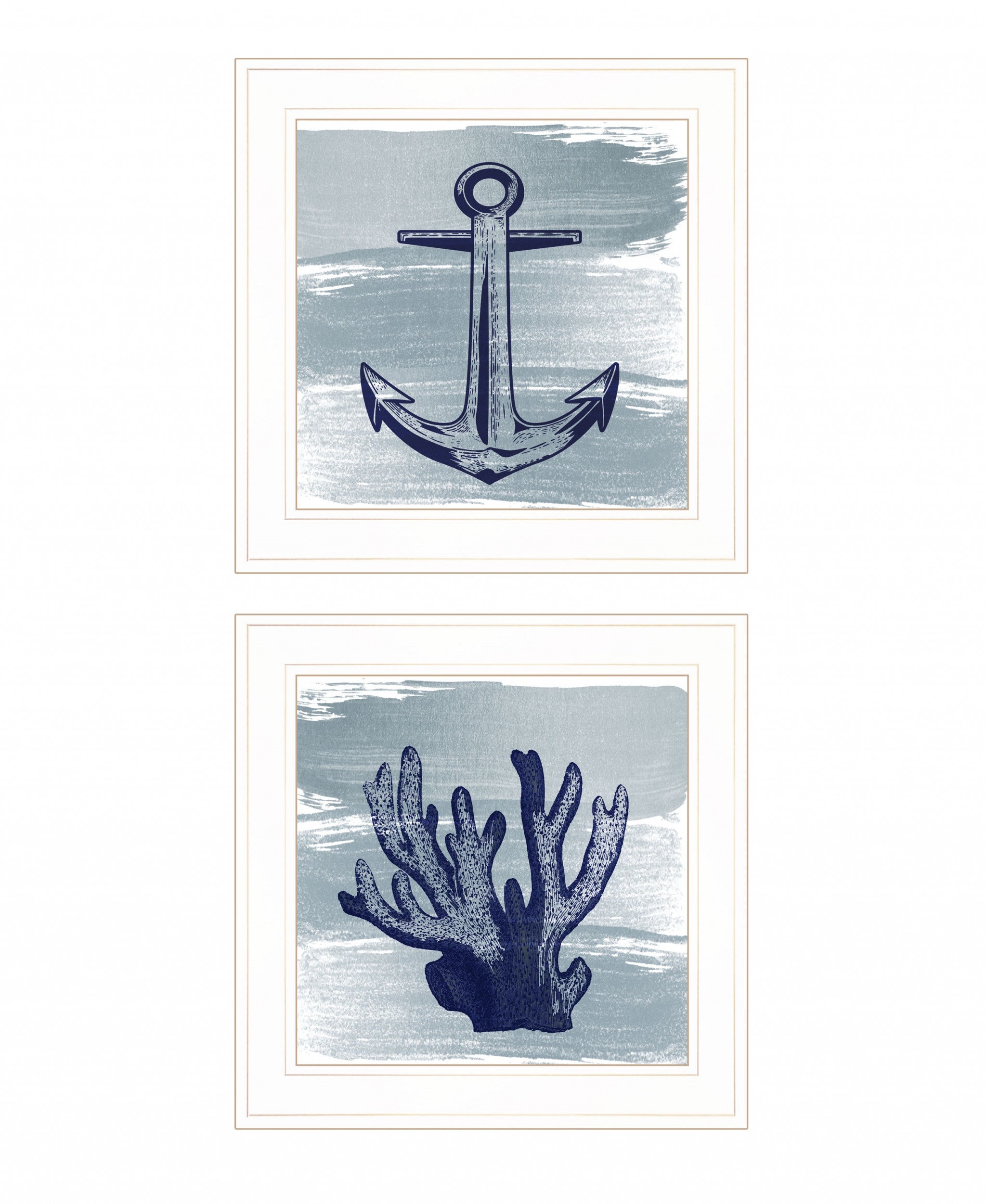 Set Of Two The Beach Coastal 1 White Framed Print Wall Art