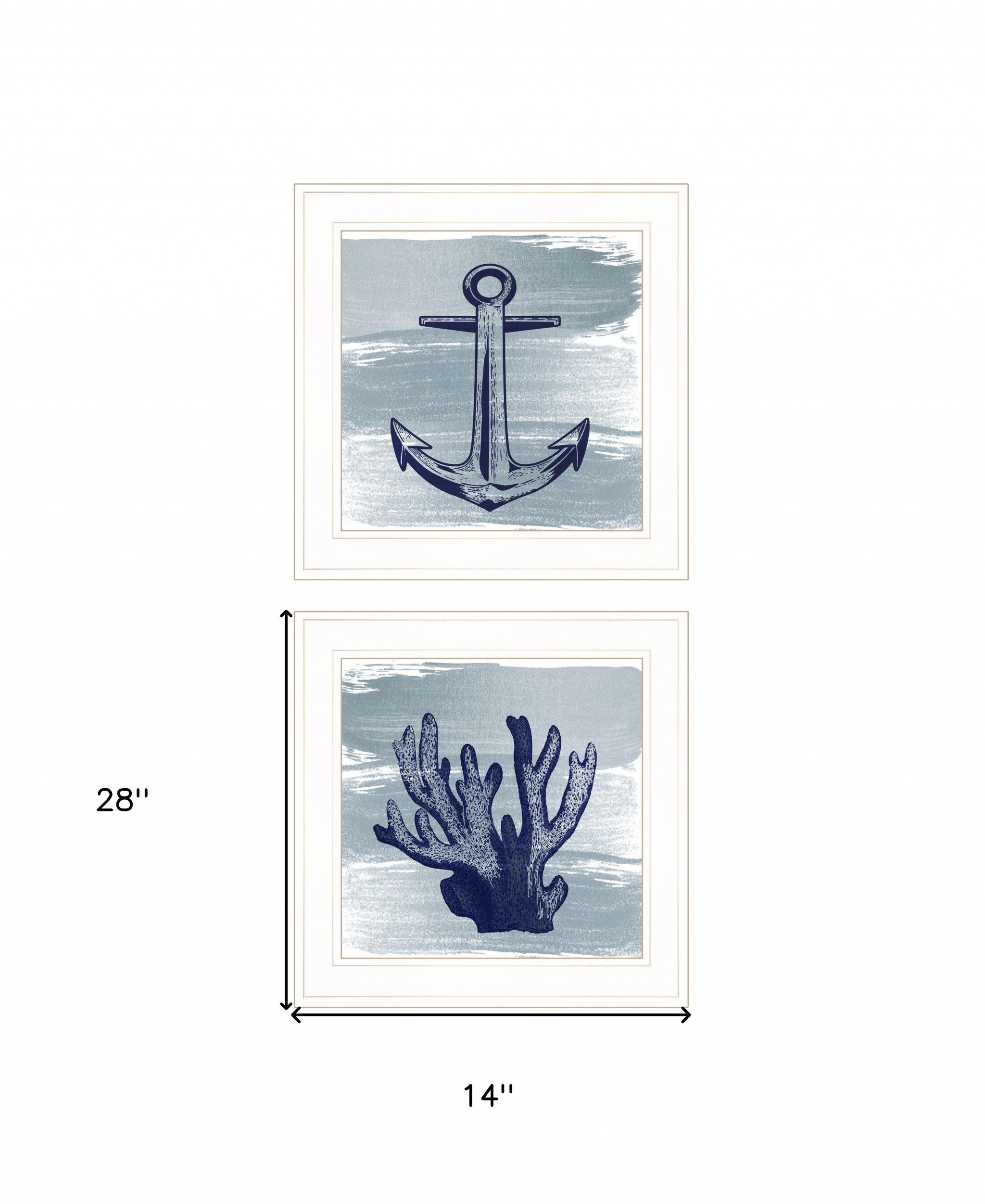 Set Of Two The Beach Coastal 1 White Framed Print Wall Art