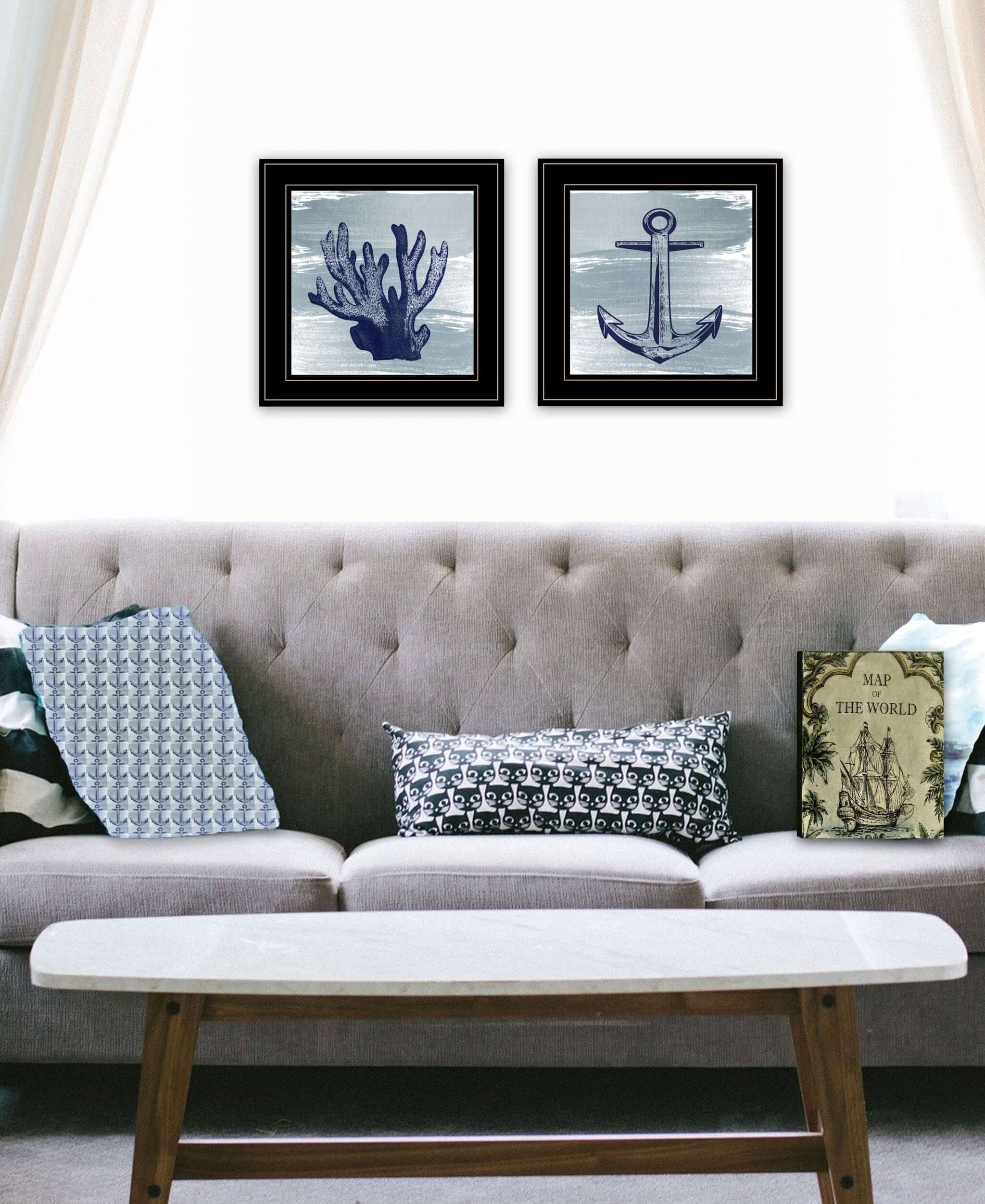 Set Of Two The Beach Coastal 2 Black Framed Print Wall Art