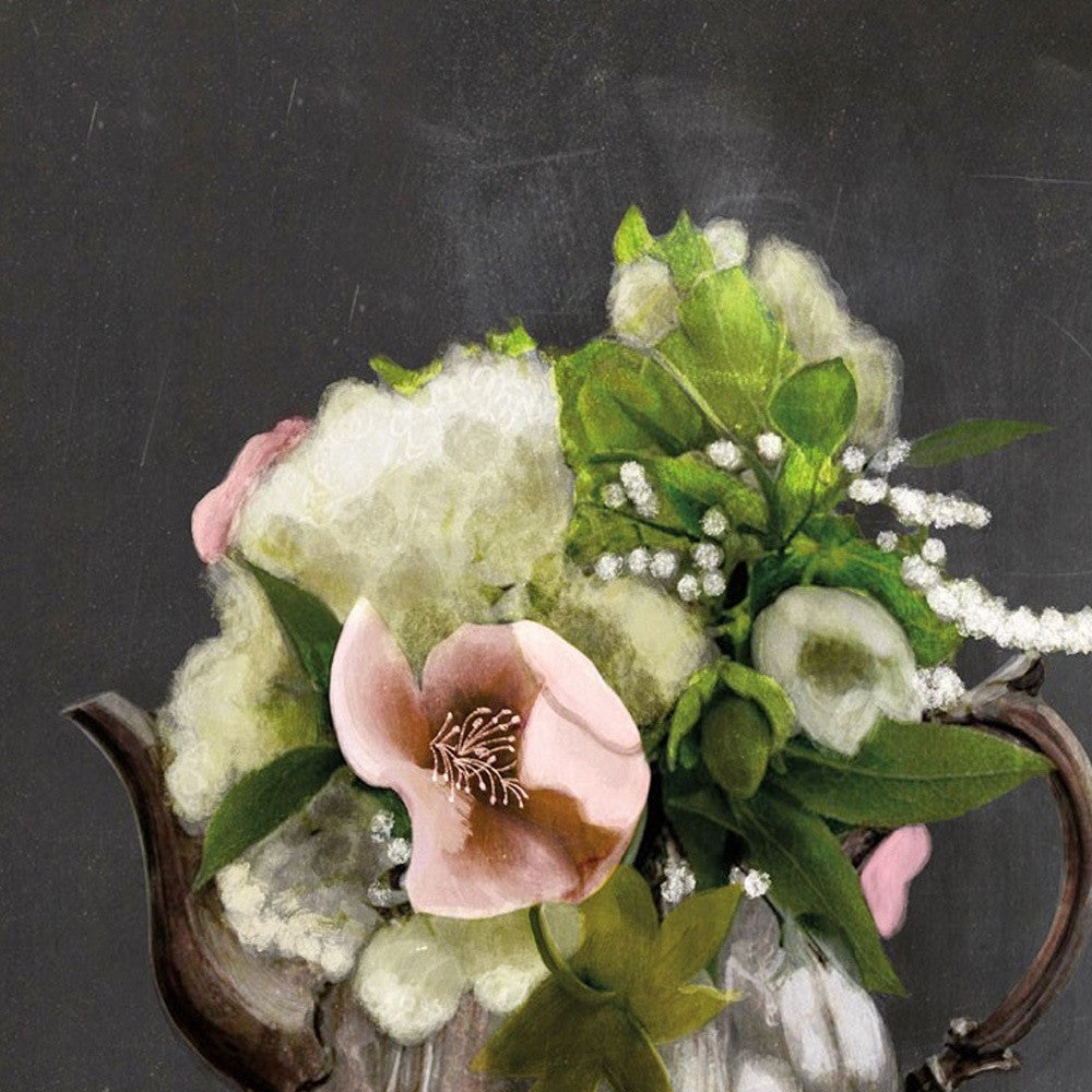 Set Of Two Vintage Floral Tea Pot and Door Knob Black Framed Print Kitchen Wall Art